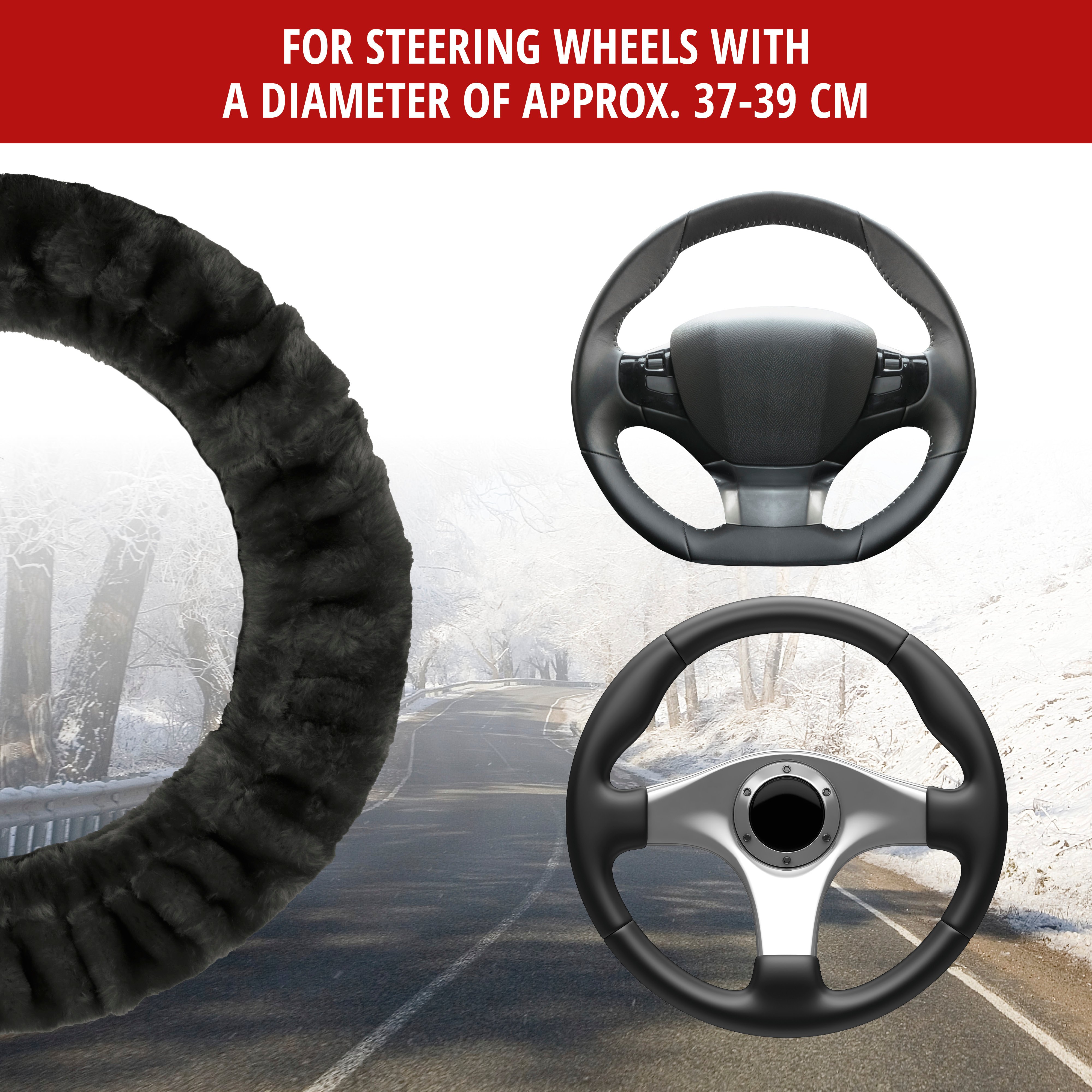 Steering wheel cover Teddy Plush faux fur vegan anthracite