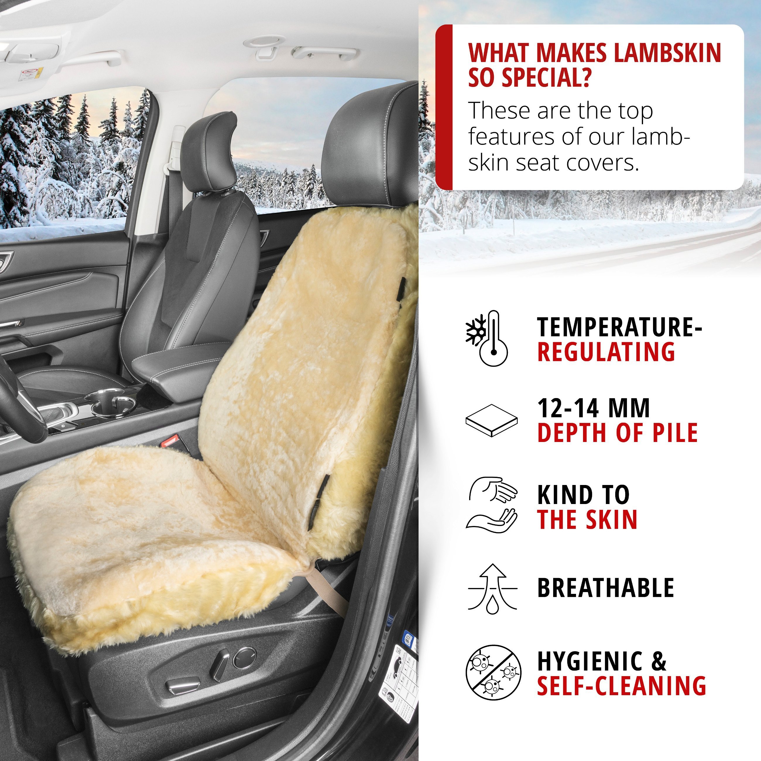 Car Seat cover Nineve made of lambskin beige with ZIPP IT System