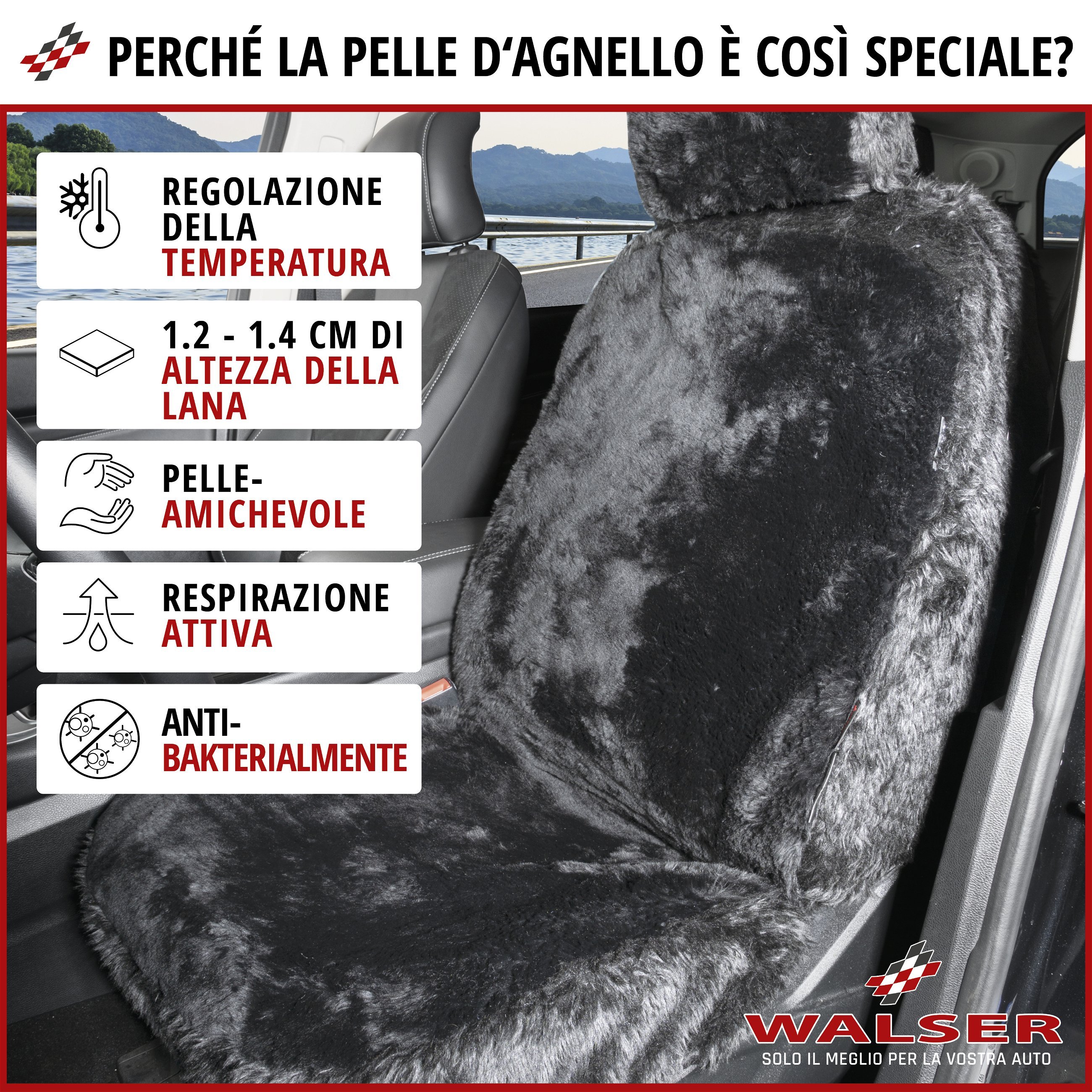 Coprisedili auto Maya in pelle d'agnello nero