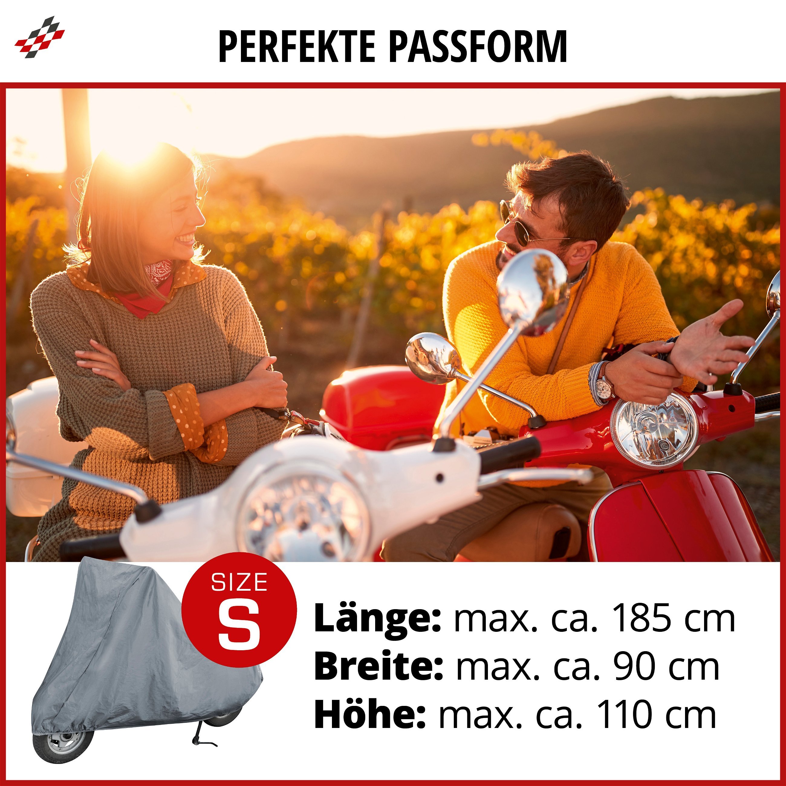 Motorrad Abdeckplane S, Vespa-Abdeckplane aus robustem PVC, Motorrad-Garage wasserdicht - 185x90x110 cm schwarz