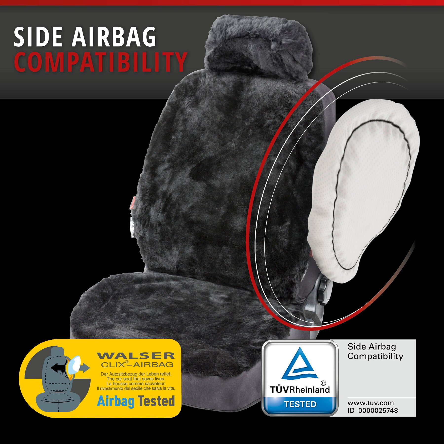 Car Seat cover Iva made of lambskin black with ZIPP IT system