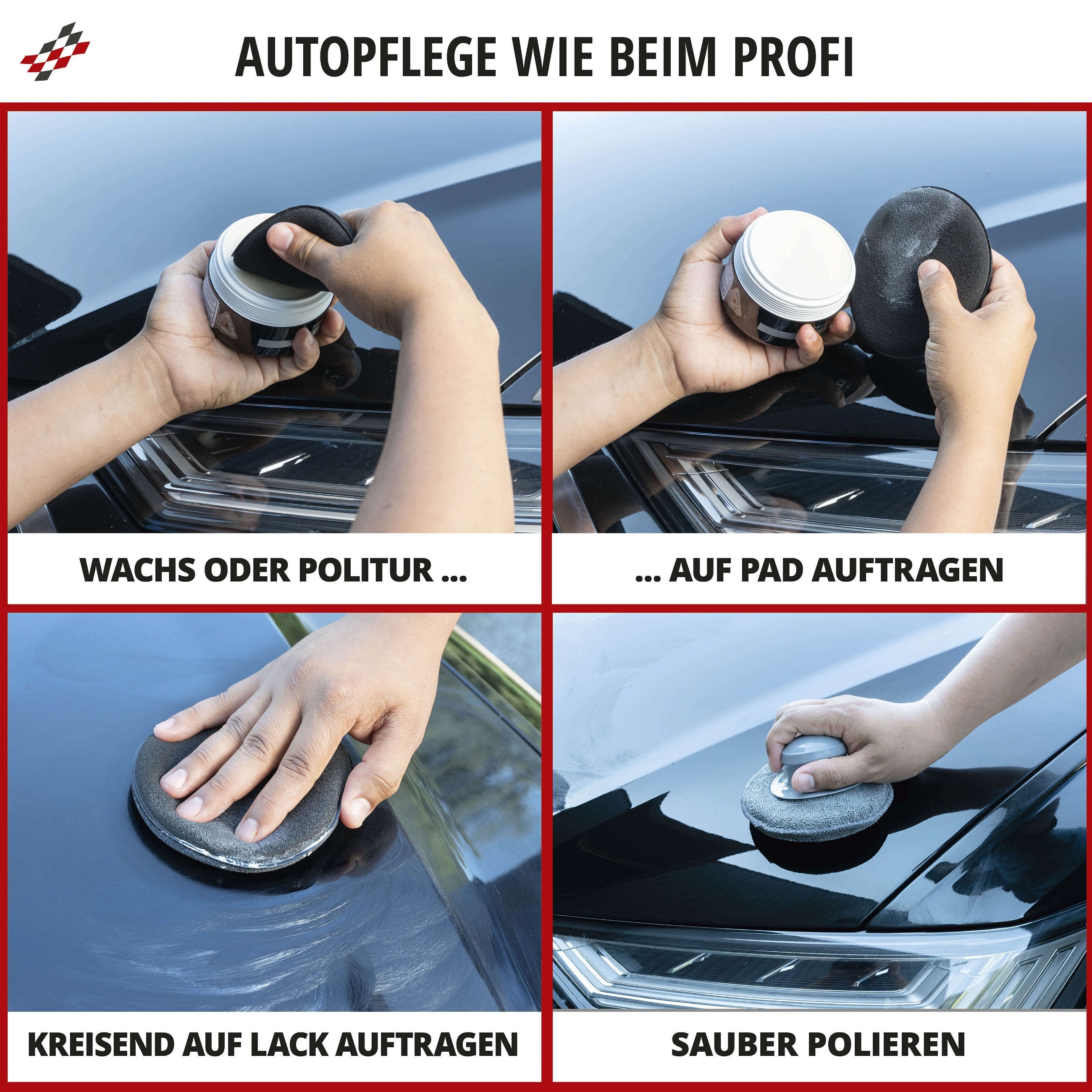 Applikator Kissen Set mit 3 Polierpads und Griff, 3 Politur Schwämme