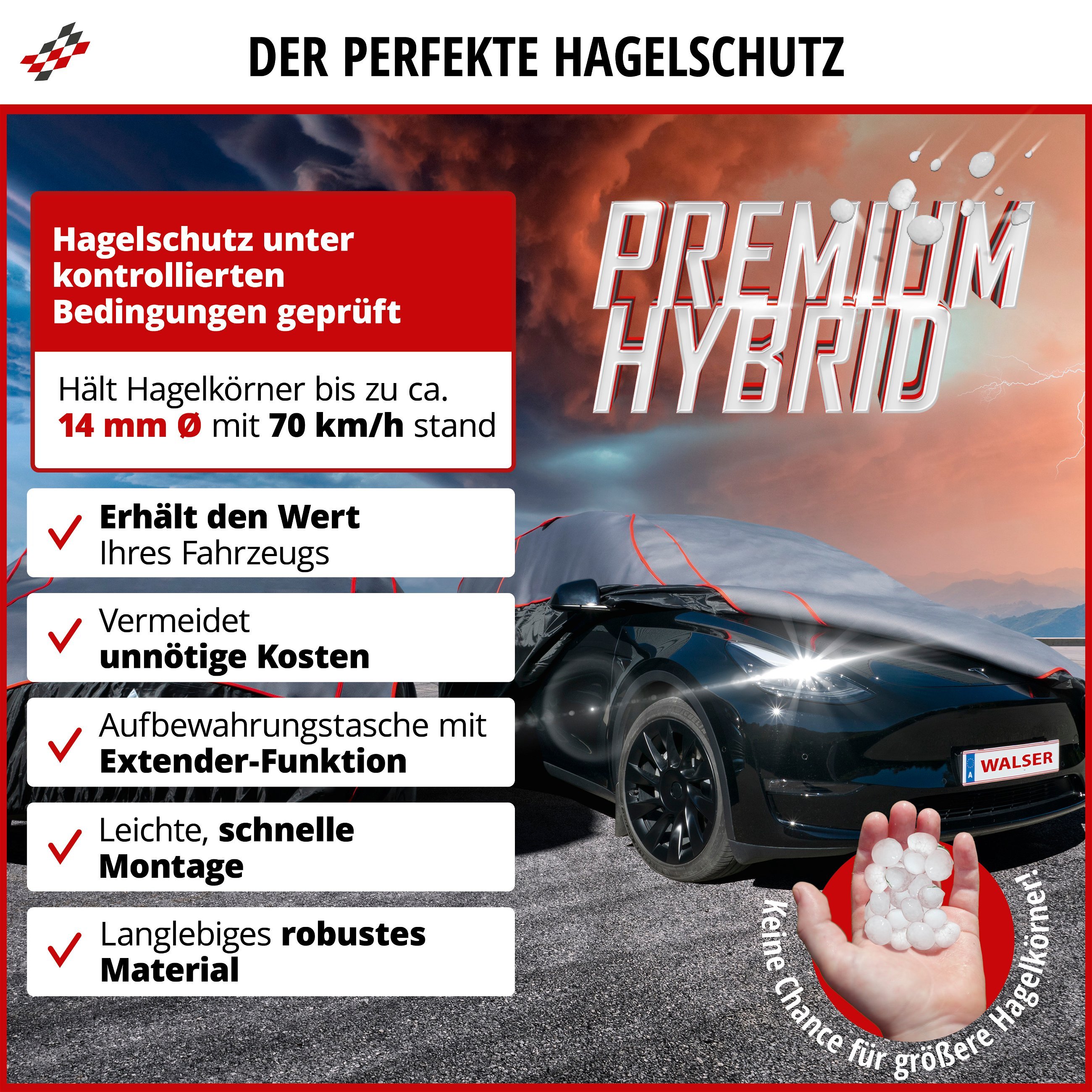 PKW Hagelschutzplane Premium Hybrid, Hagelschutzgarage Größe M