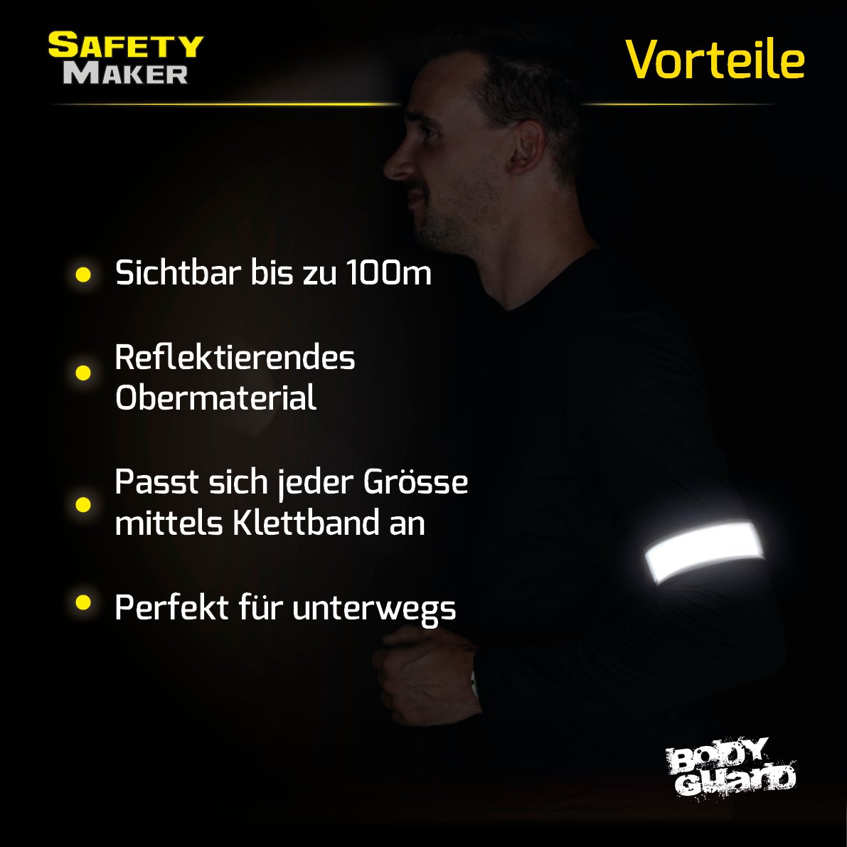 Reflektierende Bänder 2 Stück, reflektierendes Armband silber/schwarz