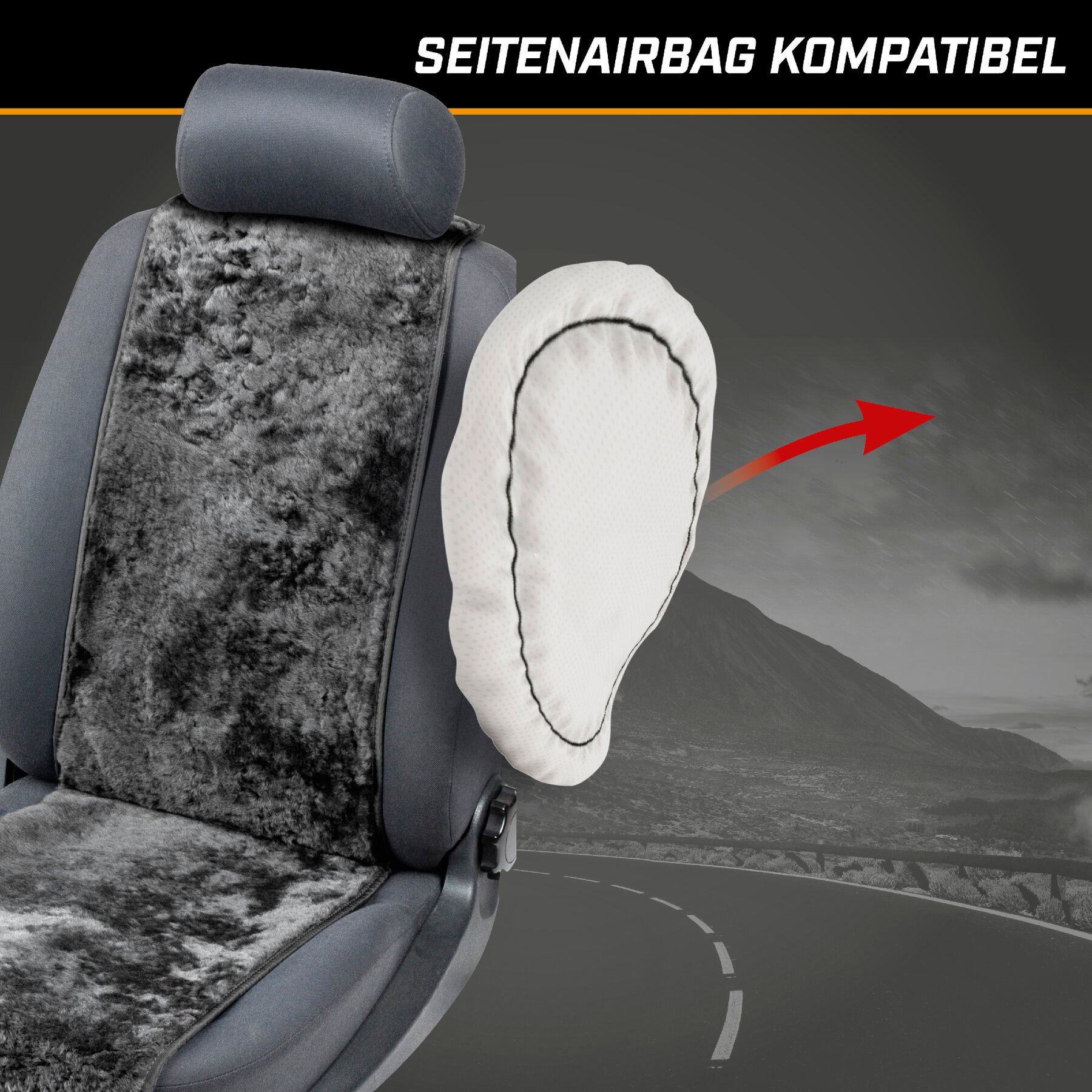 PKW Sitzauflage aus Lammfell Cosmo, Auto-Sitzaufleger, Lammfell-Sitzauflage schwarz
