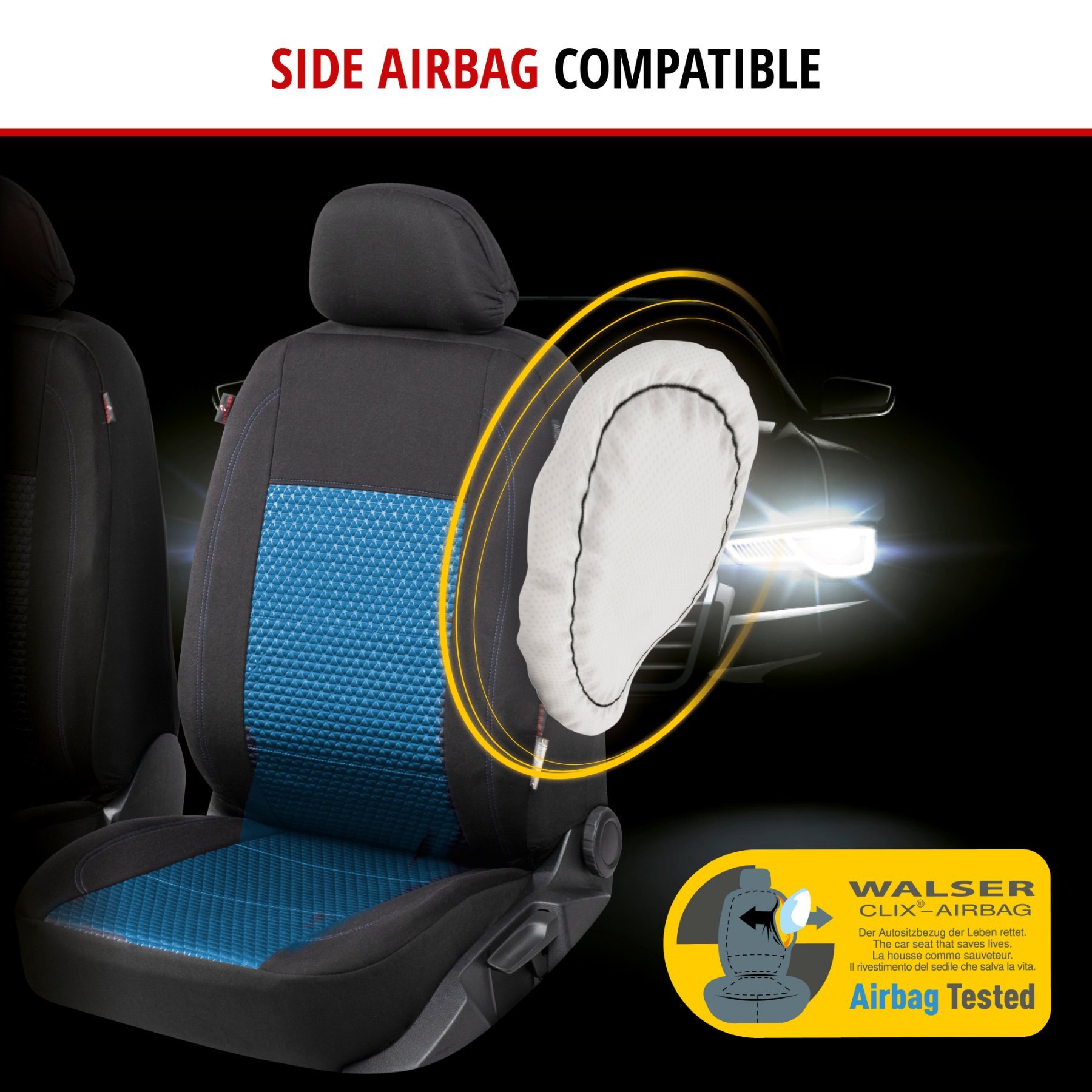 ZIPP IT Premium Car seat covers Avignon complete set with zip-system black/blue