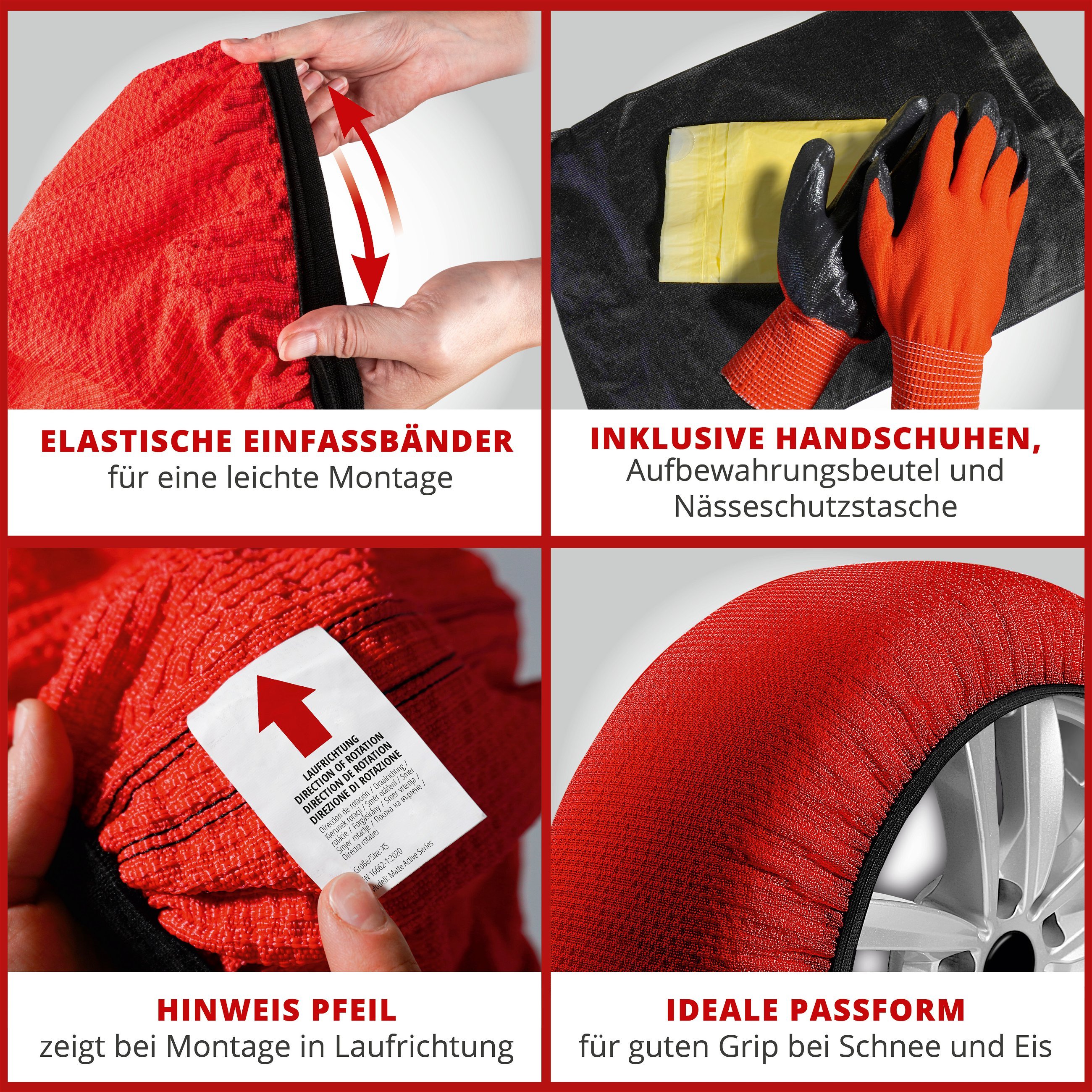 Basic Schneeketten Alternative Active XL, Textil Schneeketten, Schneesocken 2er Set rot