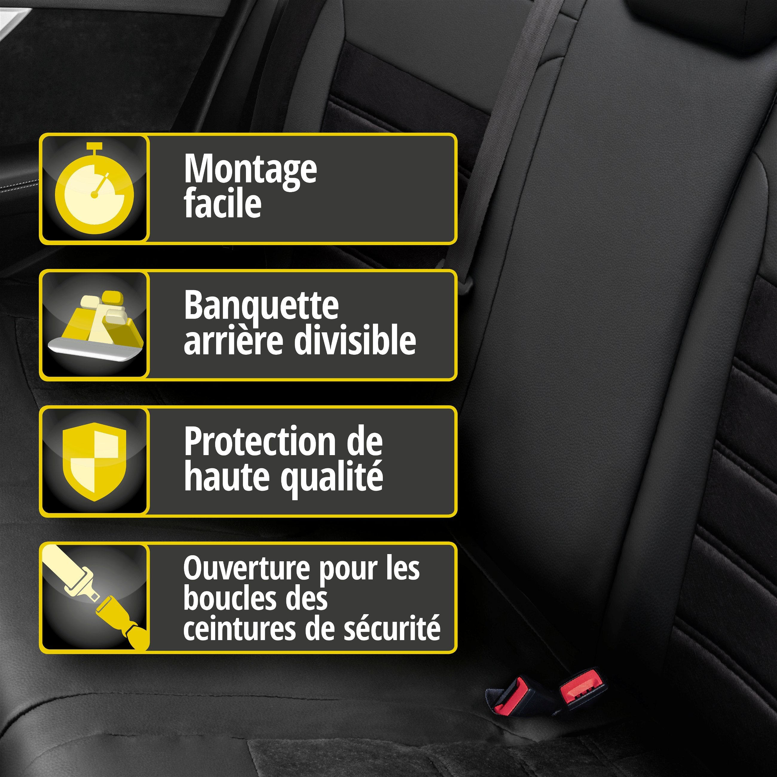 Housse de siège Bari pour Hyundai i10 (BA, IA) 08/2013-auj., 1 housse de siège arrière pour les sièges normaux