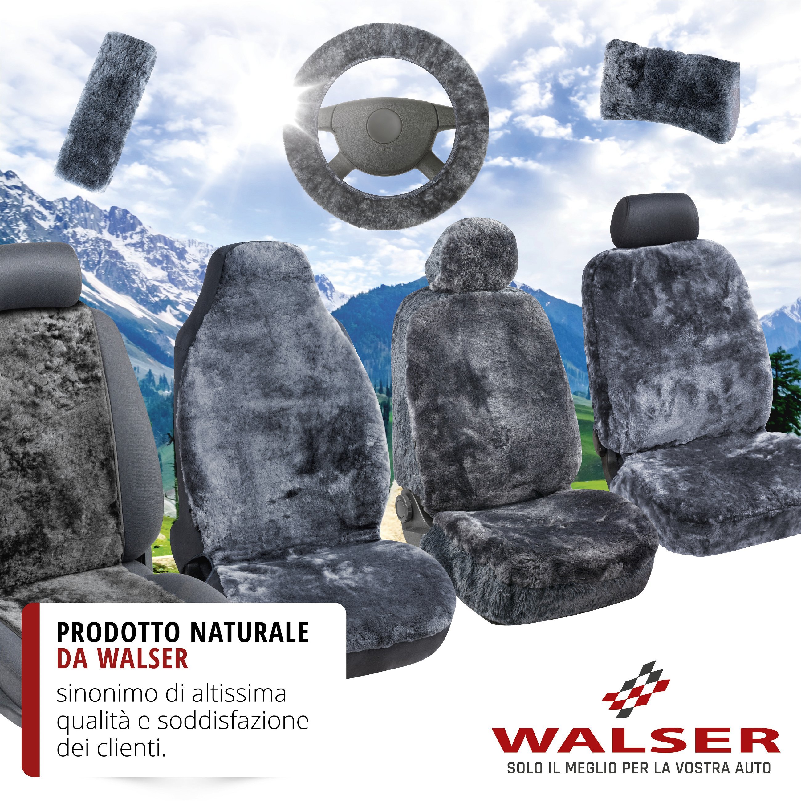 Coprisedili auto Iva in pelle di agnello antracite con sistema informatico ZIPP