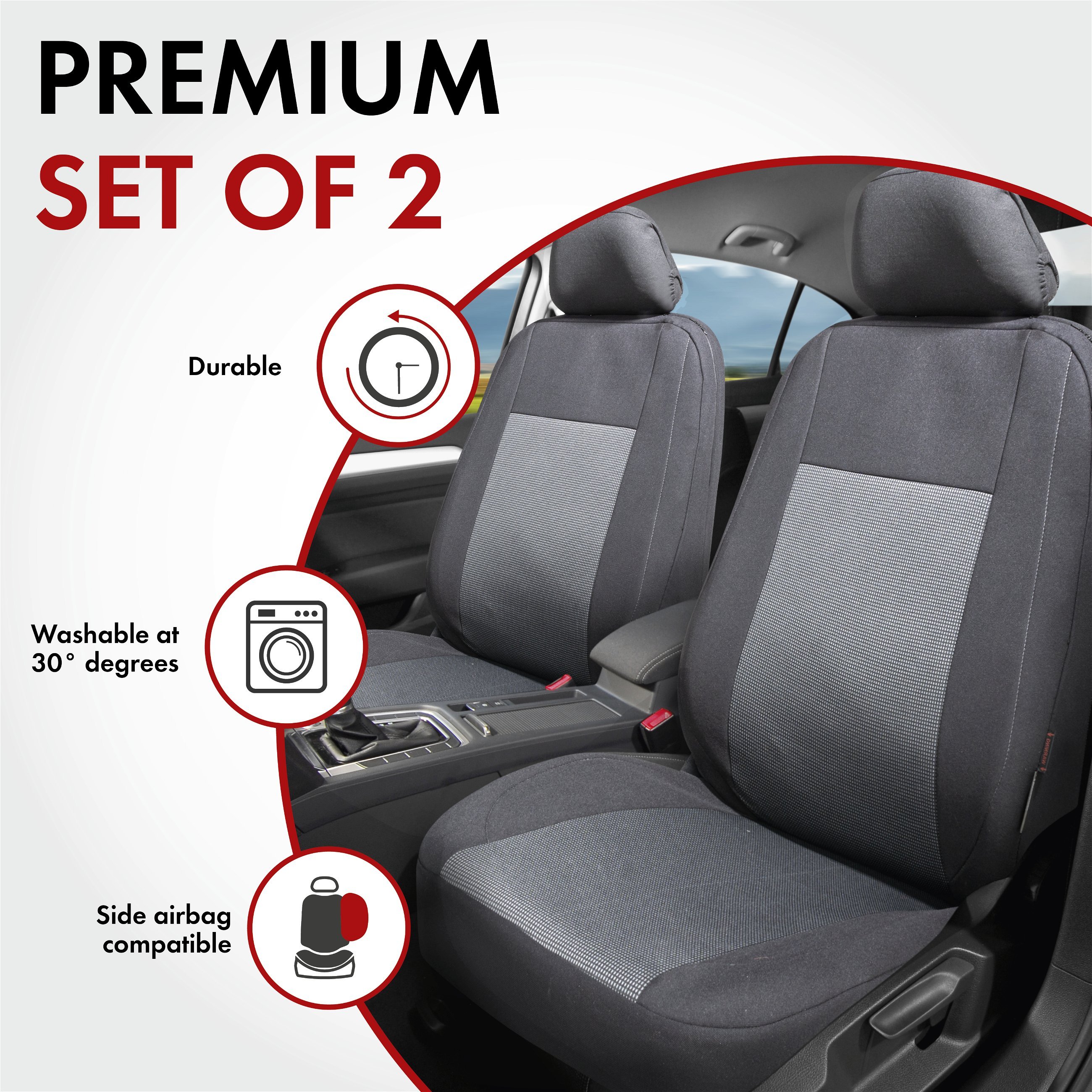 ZIPP IT Premium Car seat covers Ardwell for two front seats with zip-system black/grey