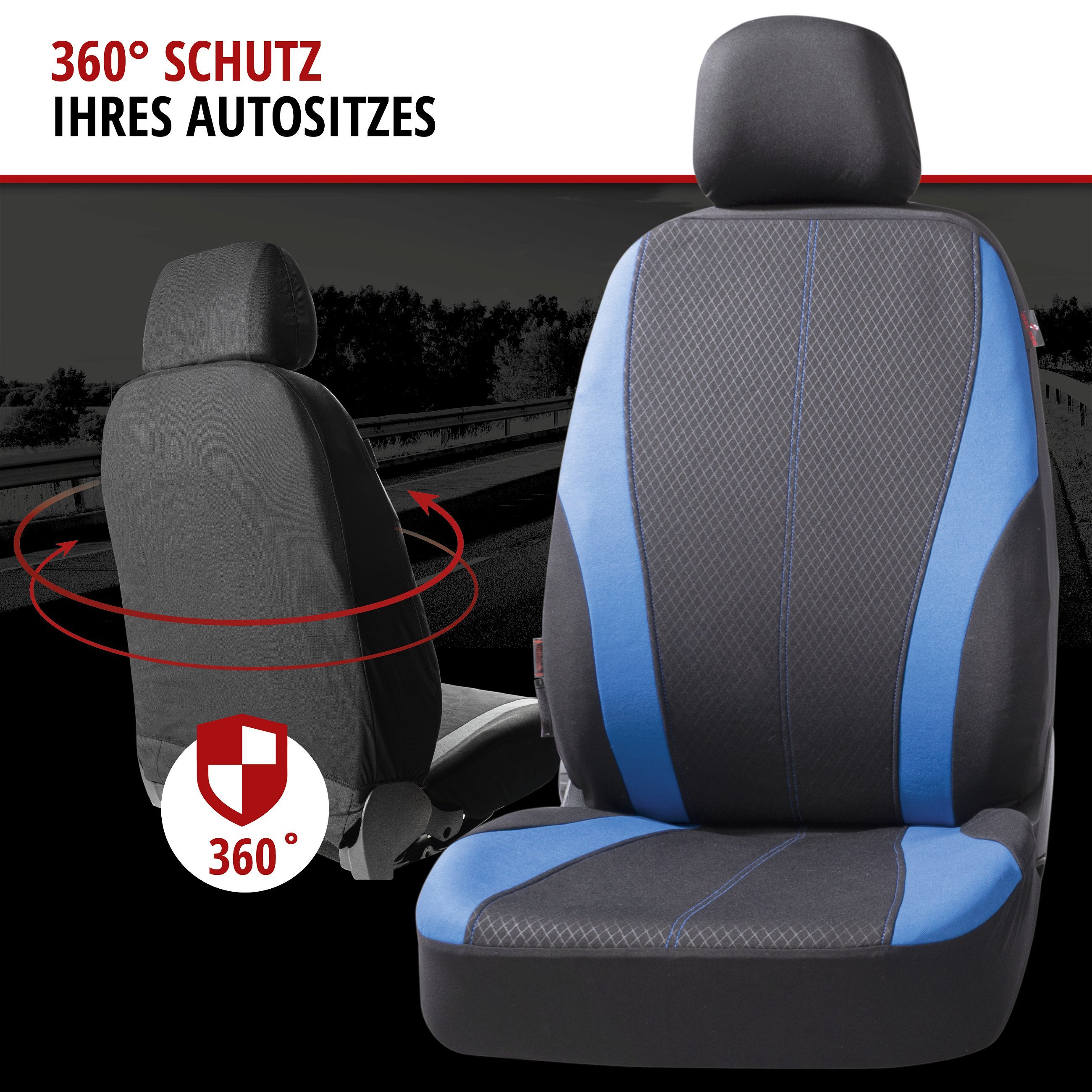 Autositzbezug ZIPP-IT Dundee, PKW-Schonbezüge Komplettset mit Reißverschluss-System schwarz/blau