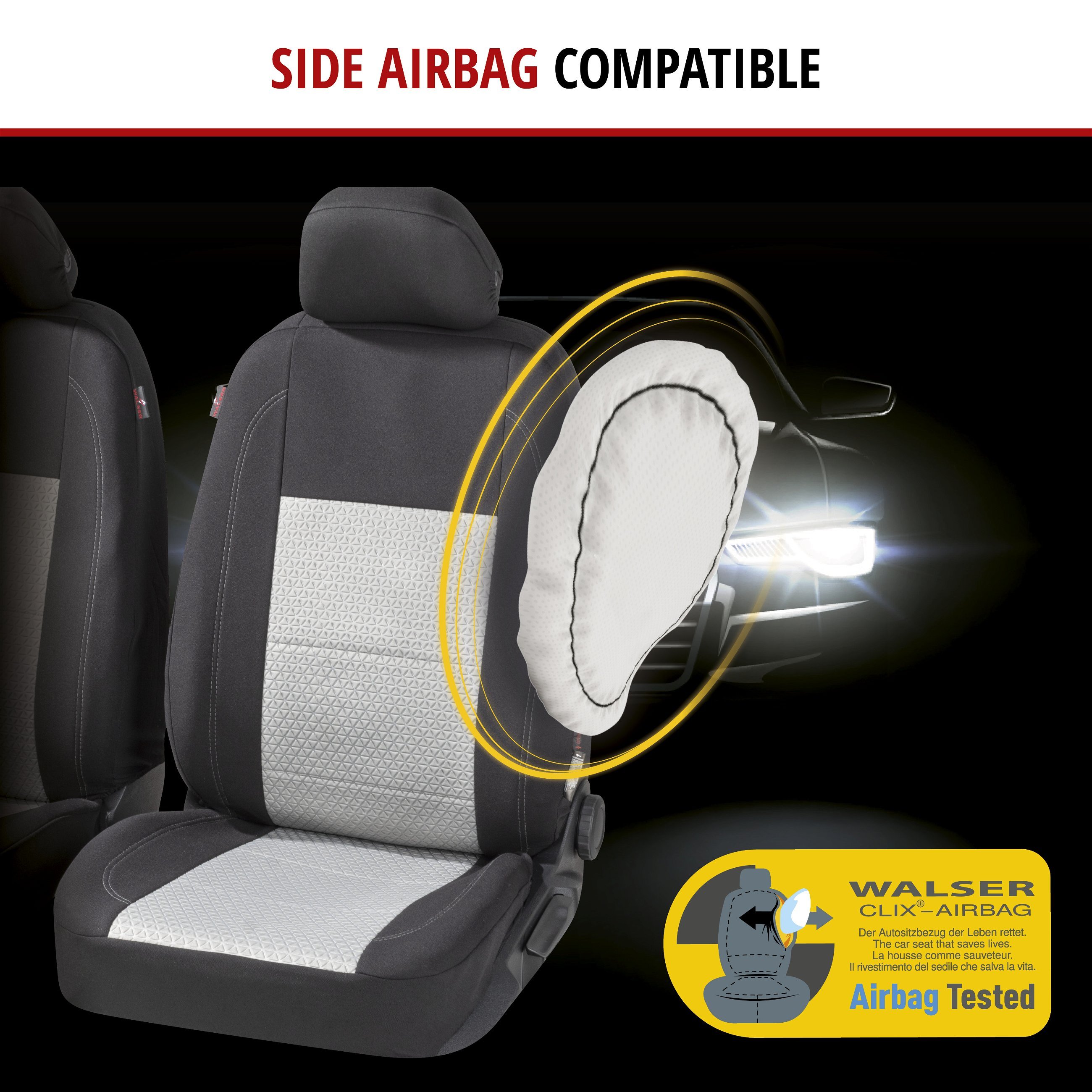 ZIPP IT Premium Car seat covers Avignon for two front seats with zip-system black/silver