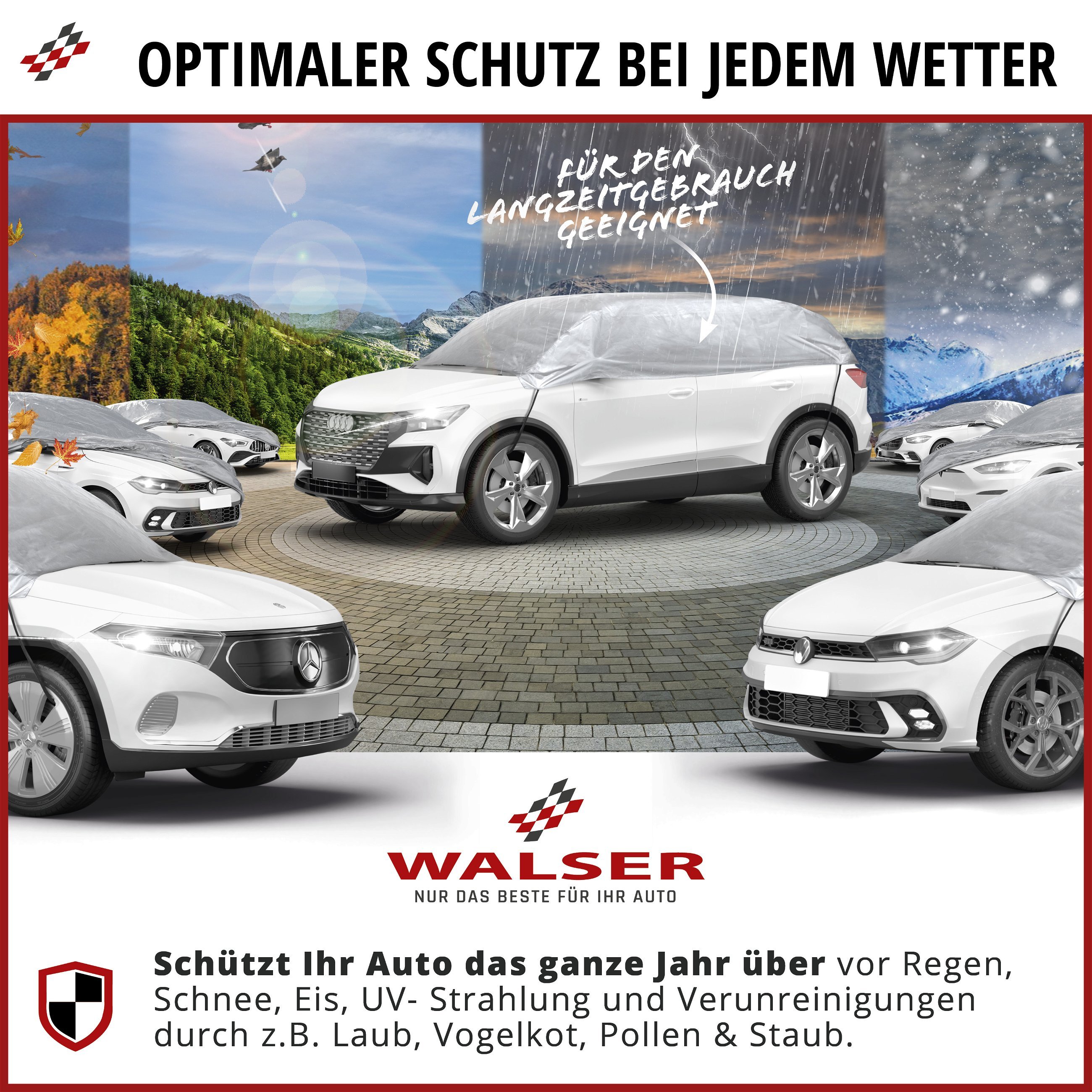 Abdeckplane Auto All Weather Basic, Autoplane Halbgarage Größe XL, Autoabdeckung silber