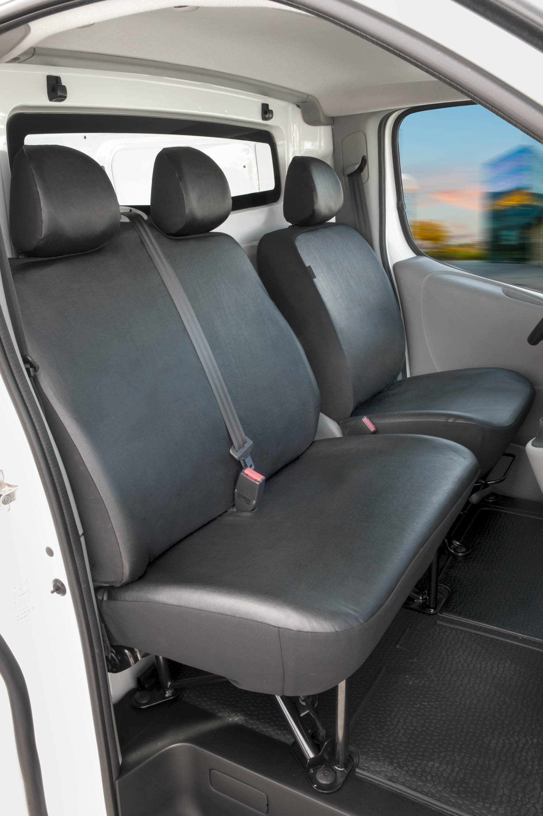 Passform Sitzbezug aus Kunstleder kompatibel mit Opel Vivaro/Renault Trafic/Nissan Primastar, Einzel & Doppelbank