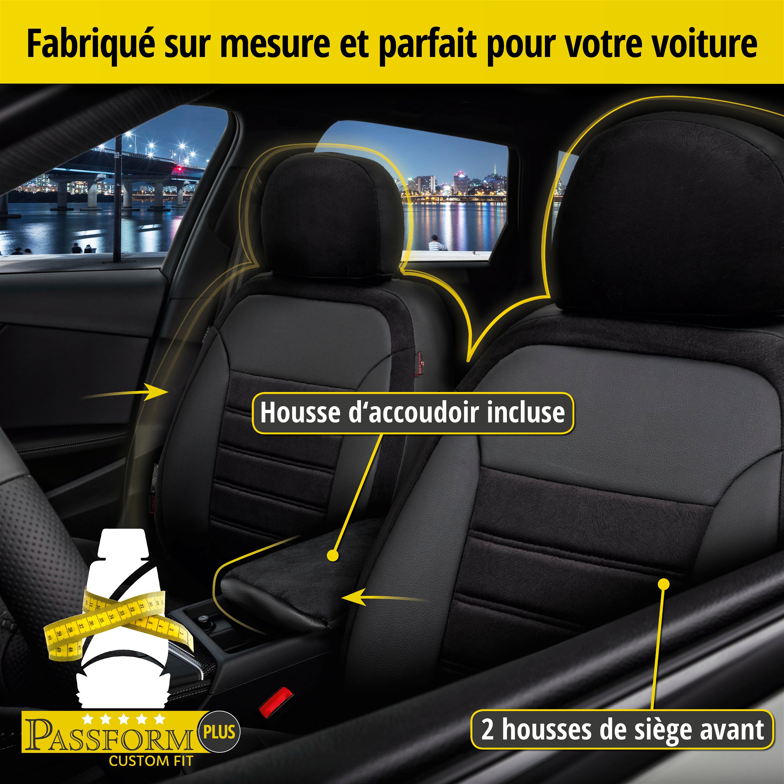Housse de siège Bari pour VW Passat Variant (365) 08/2010-12/2015, 2 housses de siège pour sièges normaux