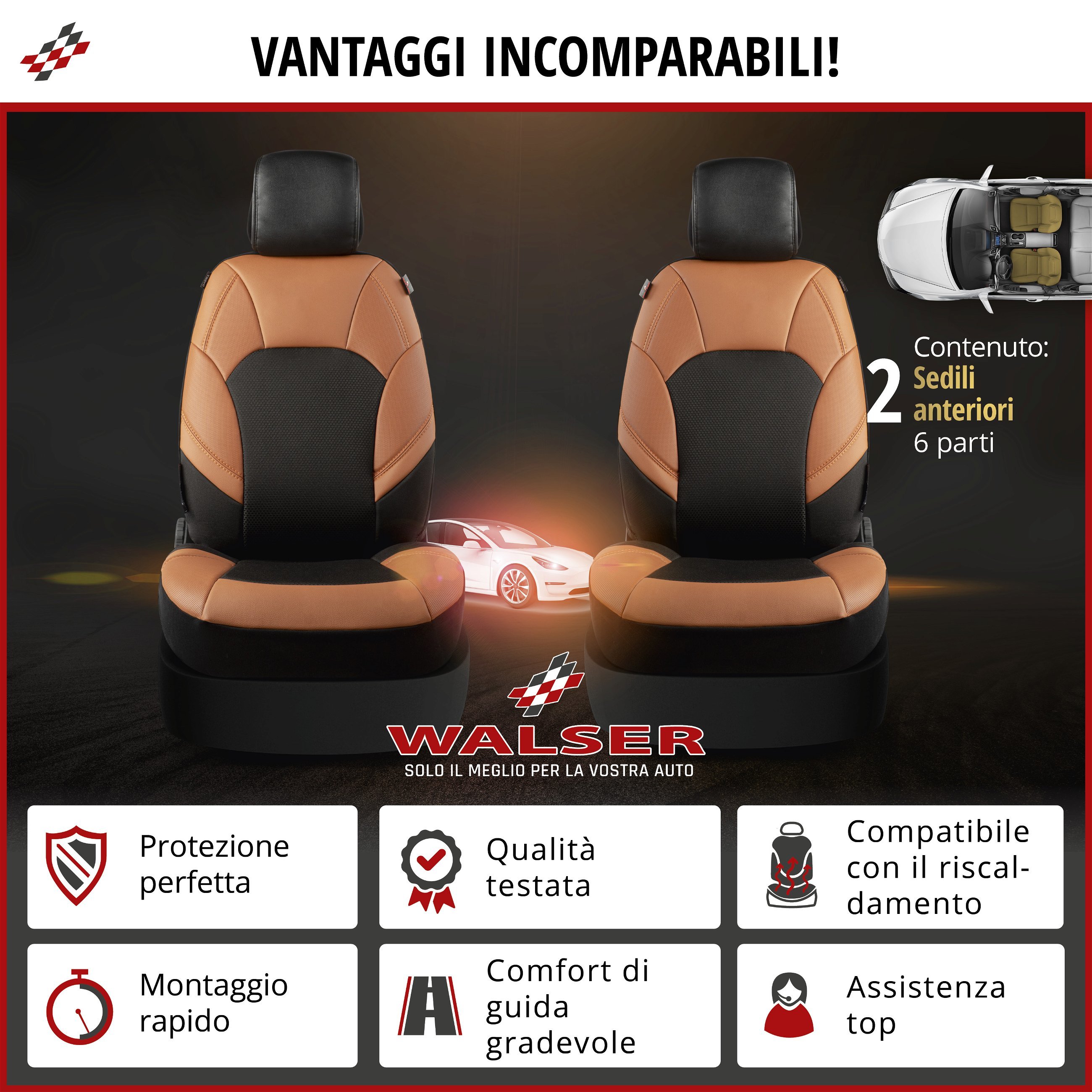ZIPP IT Premium Coprisedili Hampton per due sedili anteriori con sistema di chiusura lampo nero/marrone