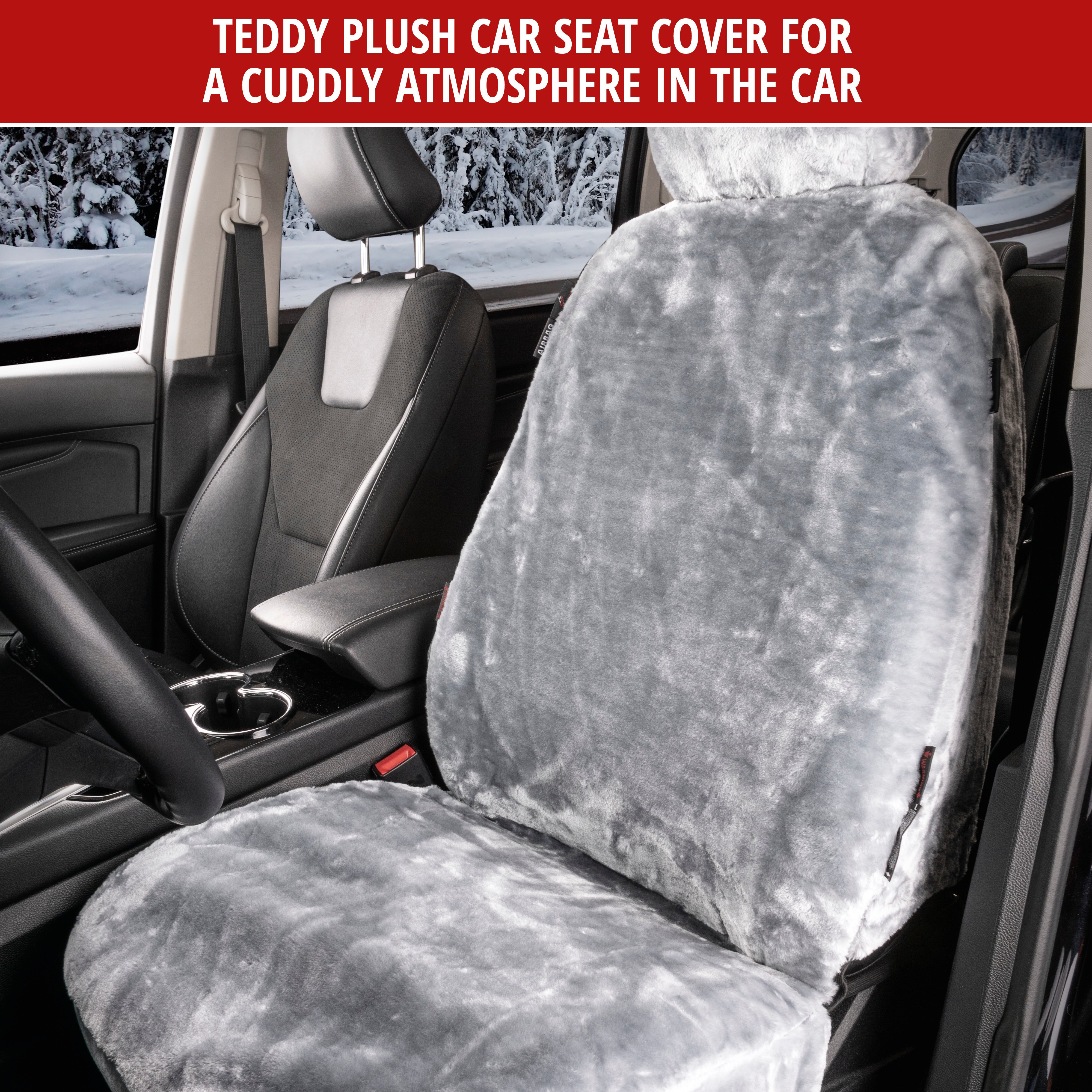 Car seat cover Teddy faux fur vegan silver