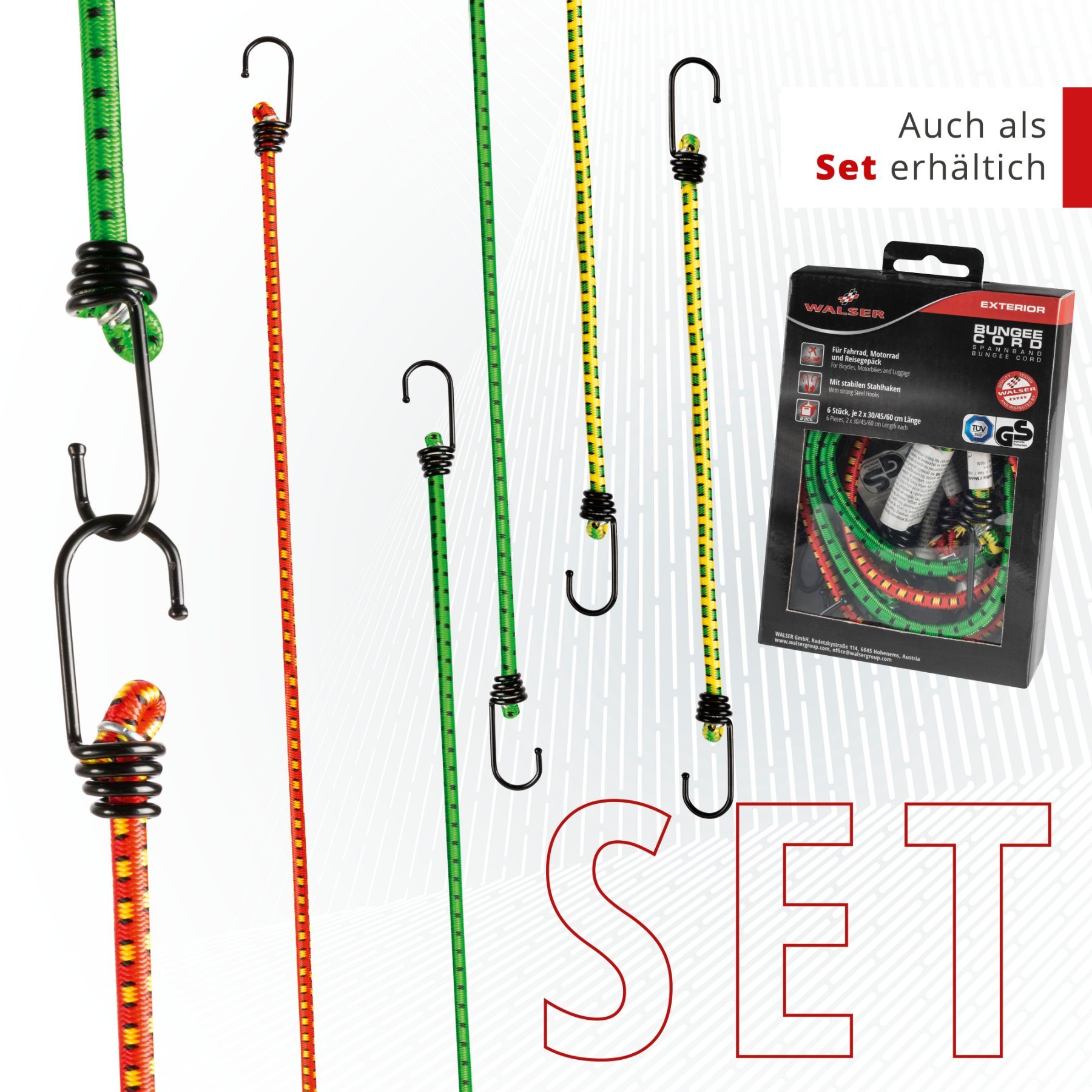Gepäckspanner mit Haken, Spanngummi-Set, 2 Spanngurte 60 cm grün