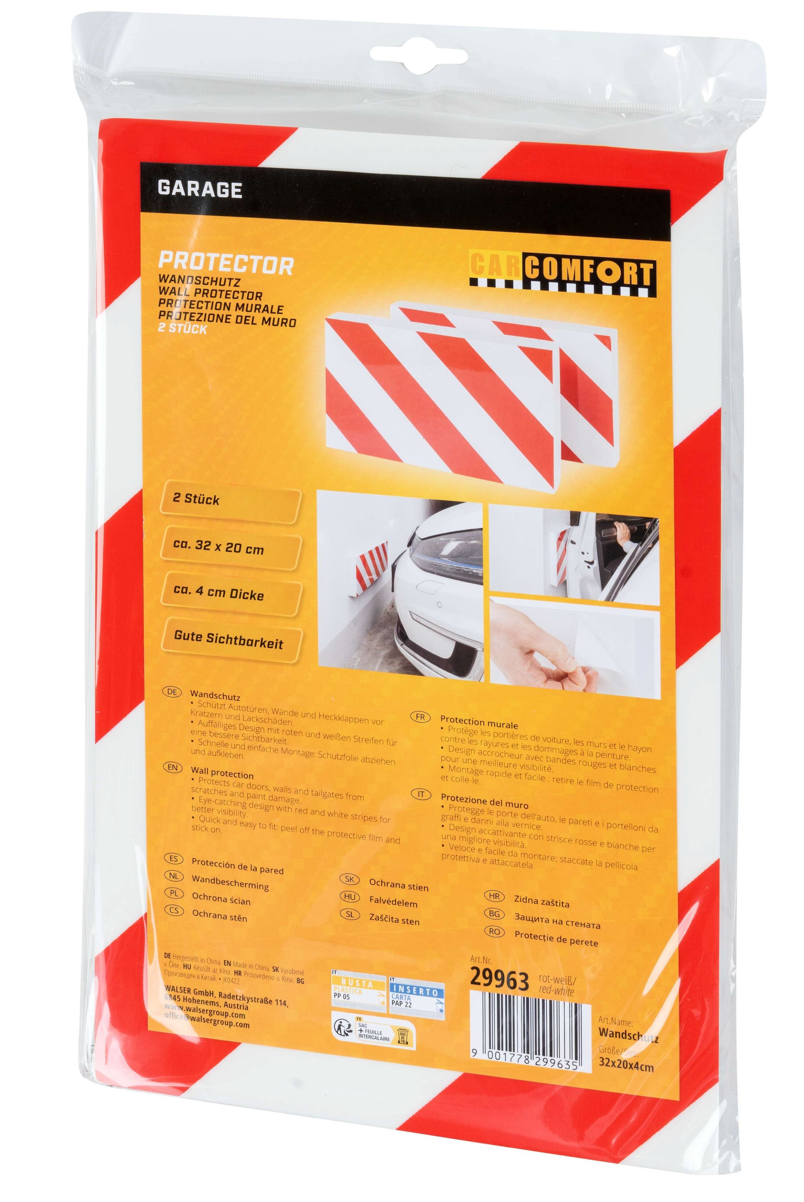 Garagen-Wandschutz, 2 Stück Auto-Türkanten-Schutz selbstklebend 32x20x4 cm rot/weiß