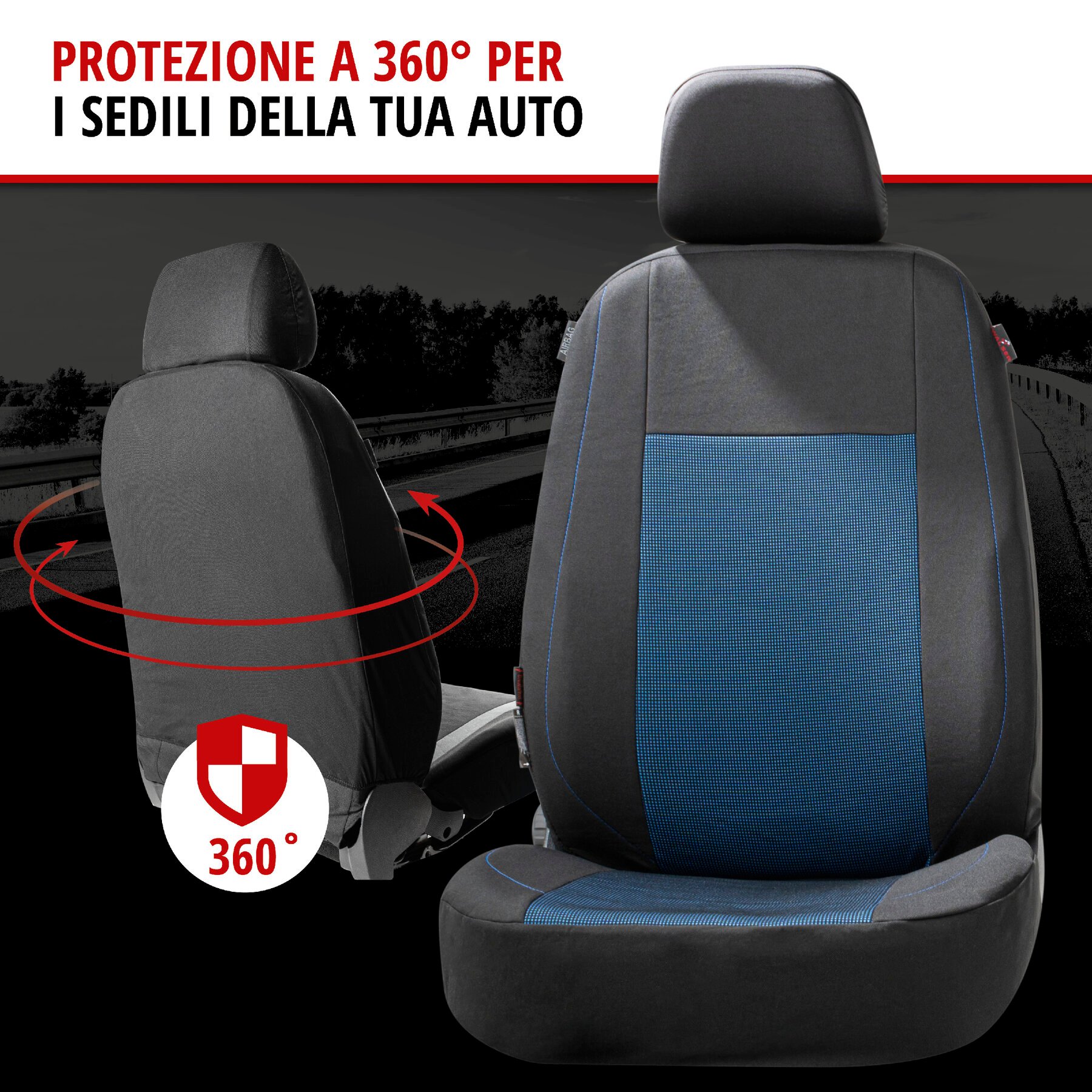 ZIPP IT Premium Coprisedili Ardwell set completo con sistema di chiusura lampo nero/blu