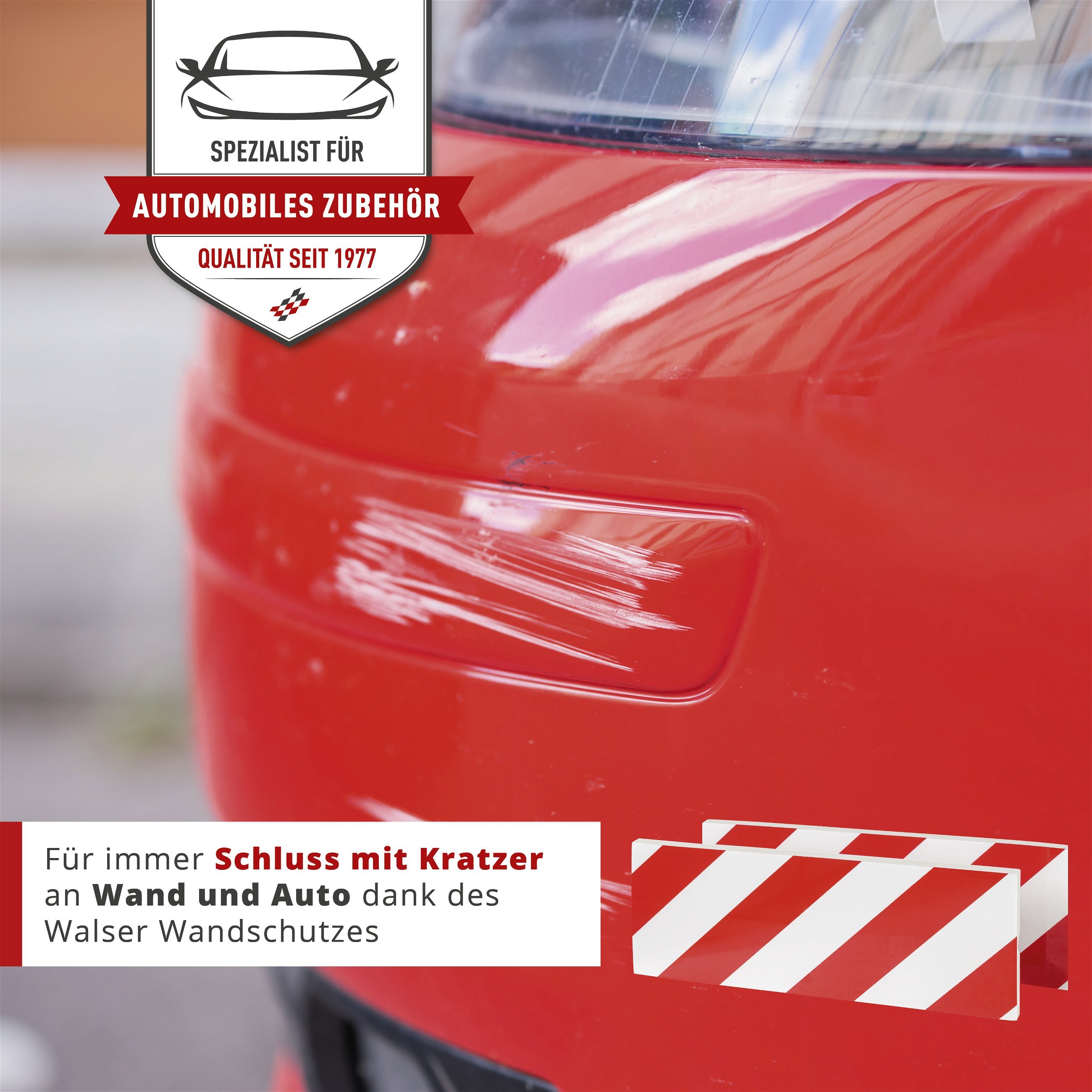 Garagen-Wandschutz, 2 Stück Auto-Türkanten-Schutz selbstklebend 40x15x1,5 cm rot/weiß