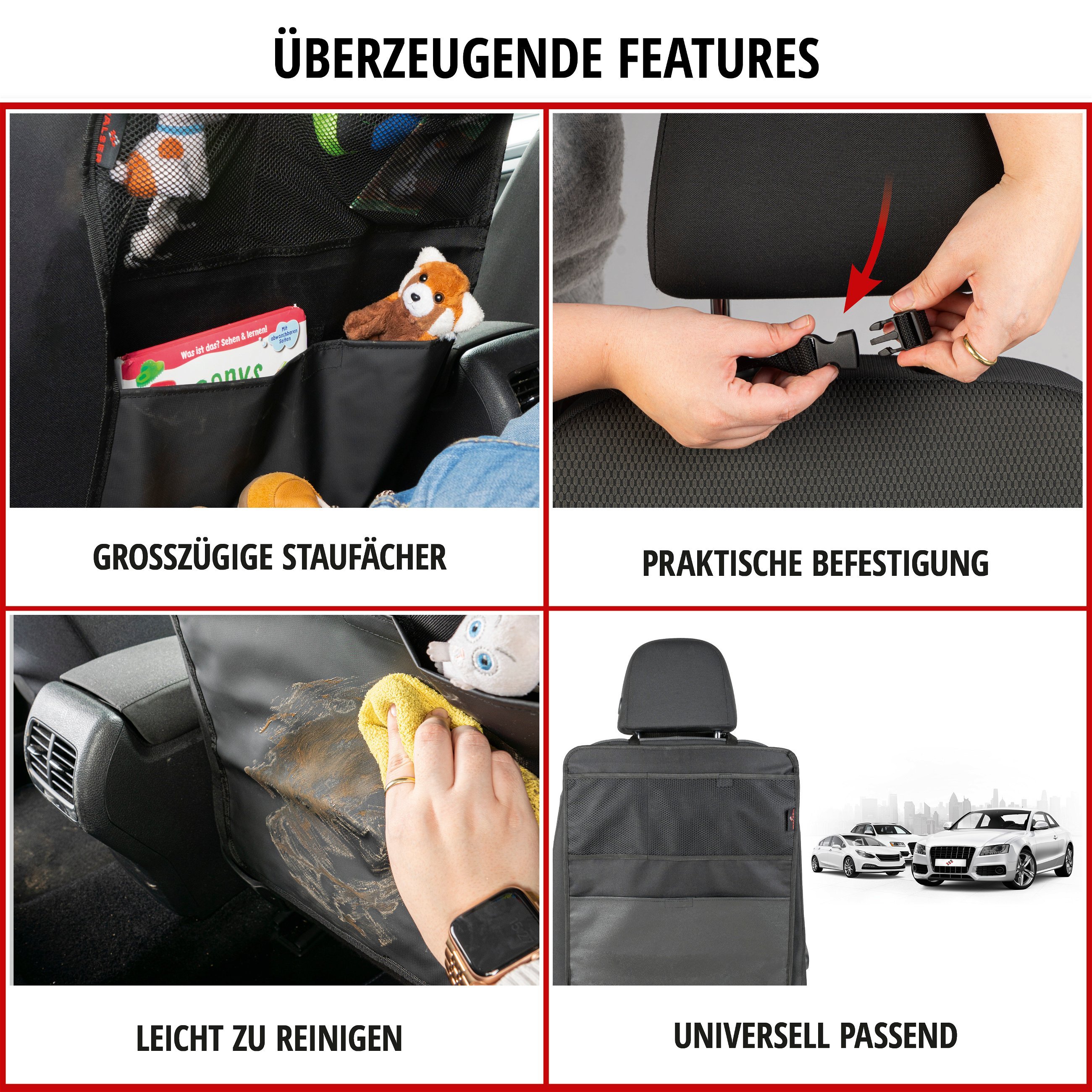 Auto-Organizer Jeremy, Rückenlehnenschutz mit Taschen 59x43 cm schwarz