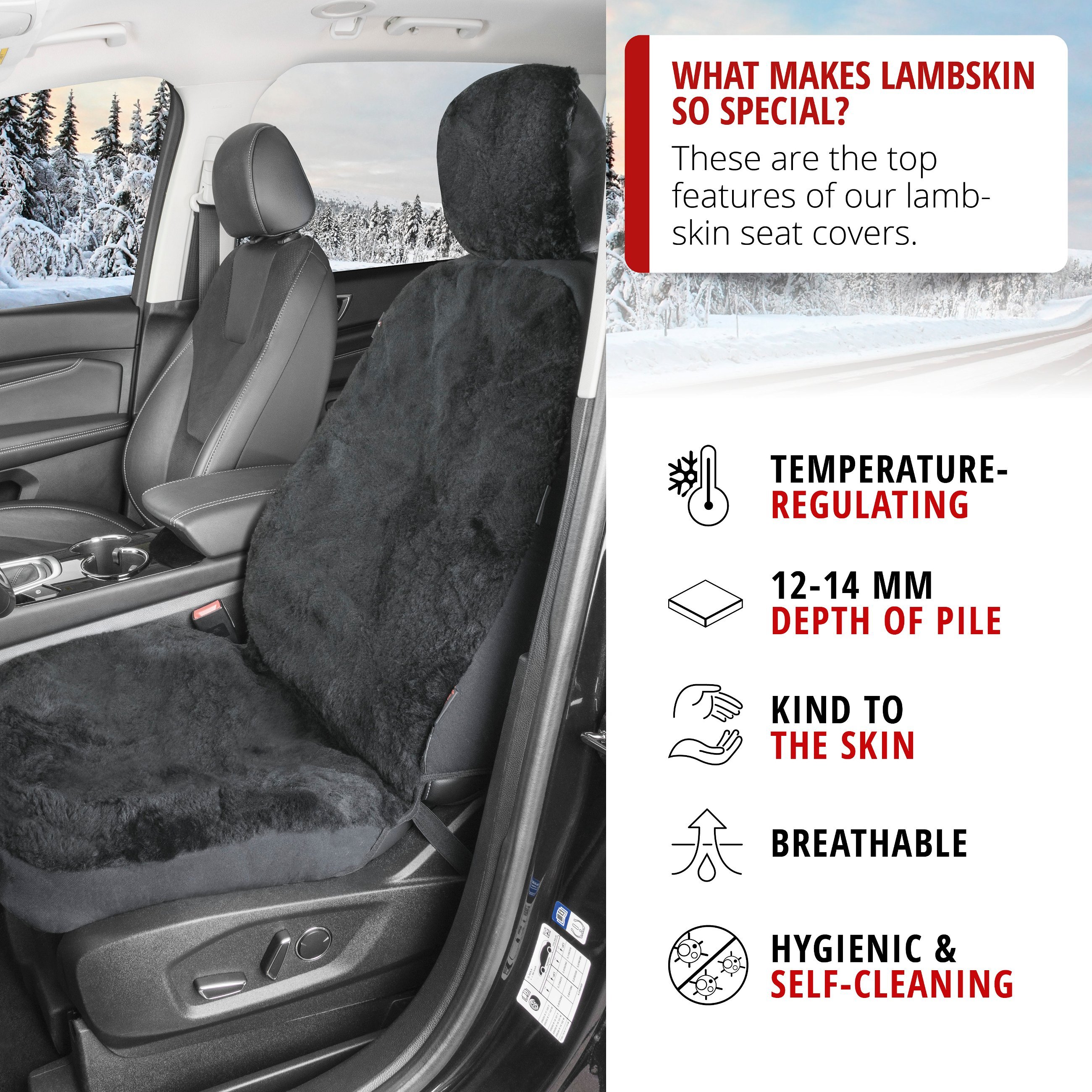 Car Seat cover Iva made of lambskin black with ZIPP IT system
