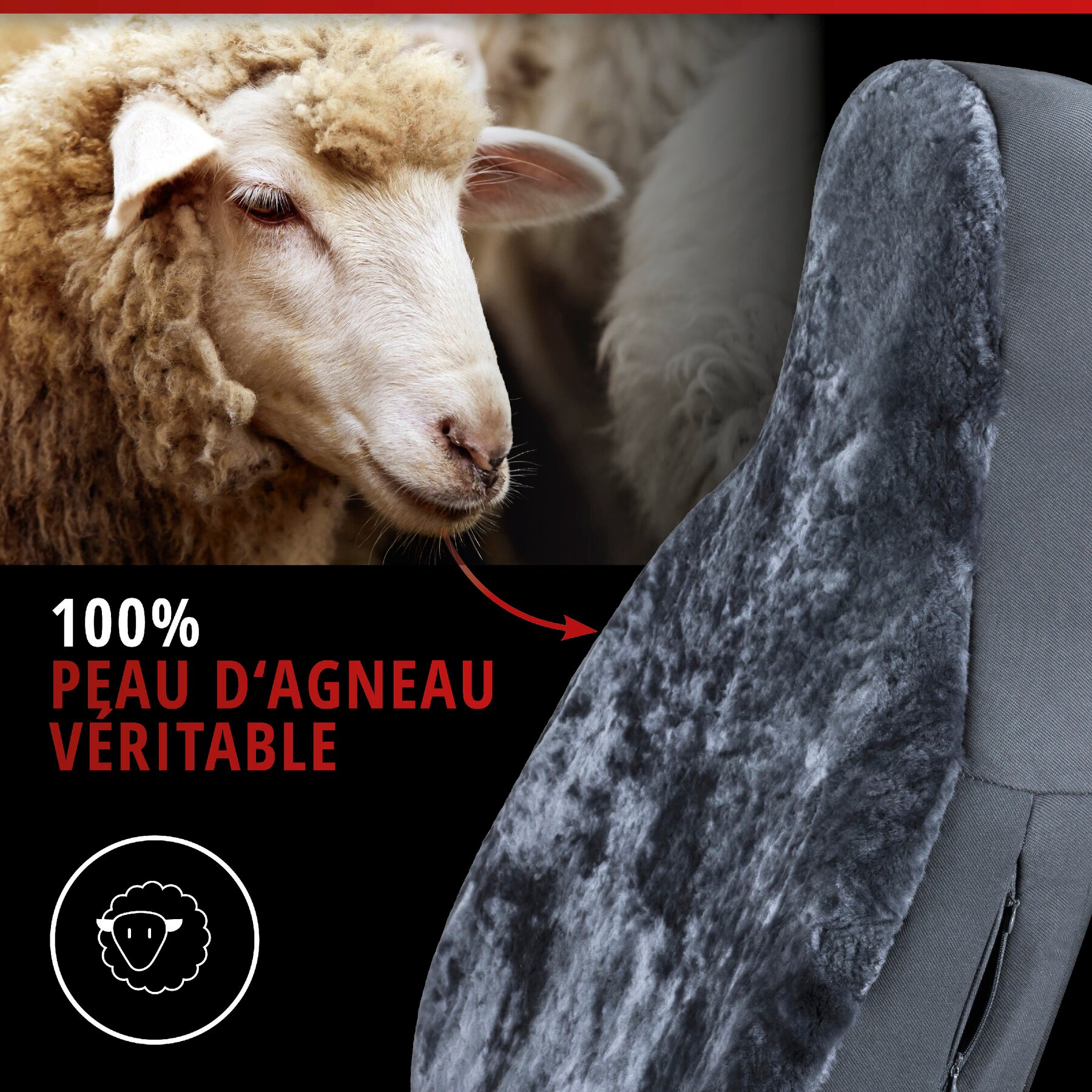 Housses de sièges Zoya en agneau anthracite avec système informatique ZIPP pour les sièges à haut dossier