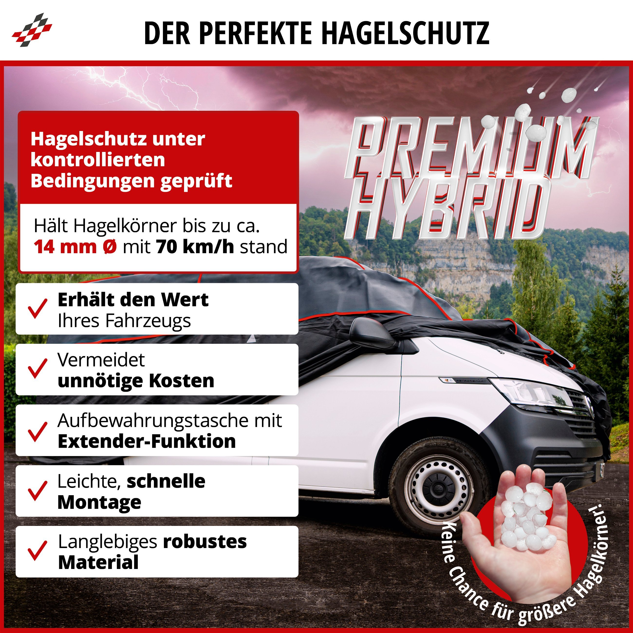 Bus Hagelschutzplane Premium Hybrid, Transporter-Hagelschutzgarage