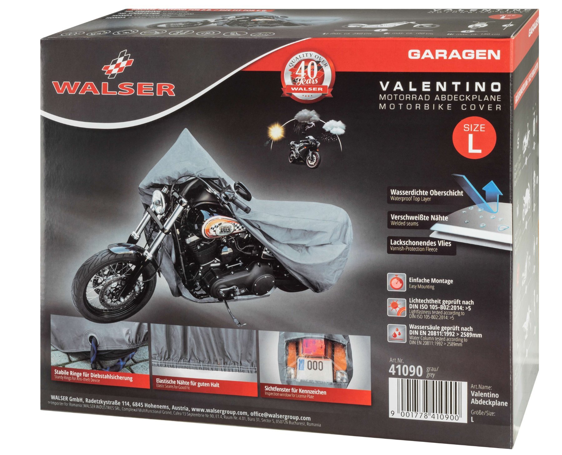 Motorfietsgarage Chopper maat L, PVC hoes - 250x100x130cm grijs, motorhoes, motorhoes waterdicht, motorfiets beschermhoes