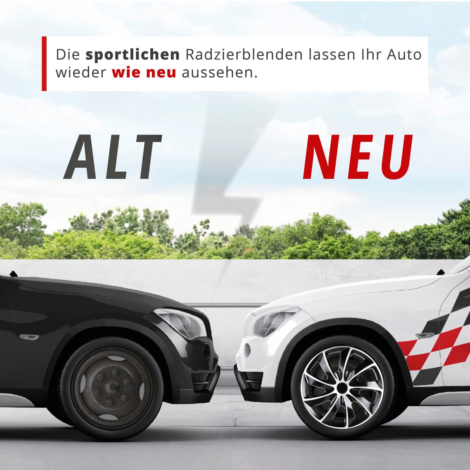 Radzierblenden Aero Bicolor 16 Zoll, 4er Satz Radkappen, Radblenden schwarz/silber