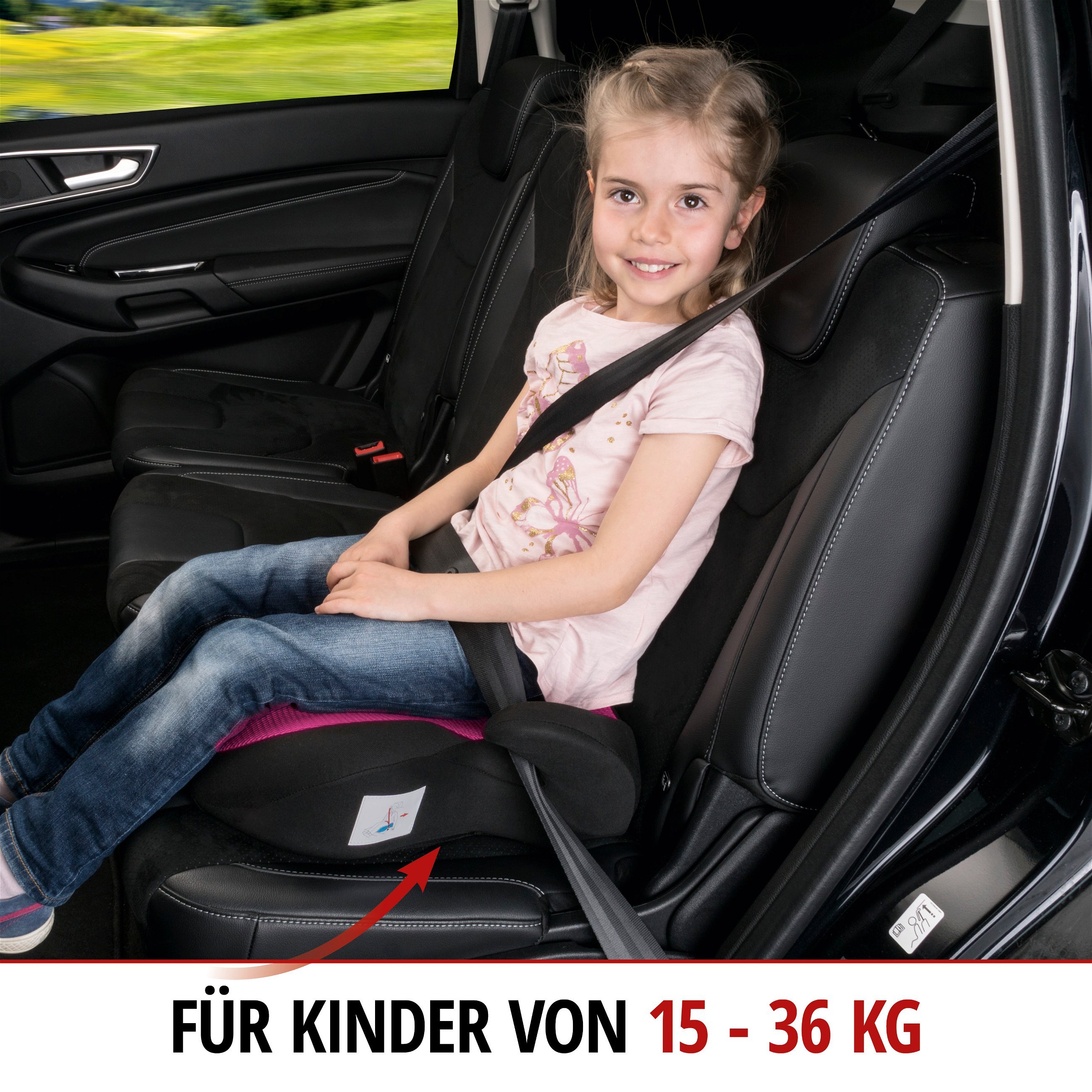 Kindersitzerhöhung Lino, Auto-Kindersitz ECE 44/04 geprüft schwarz/rosa