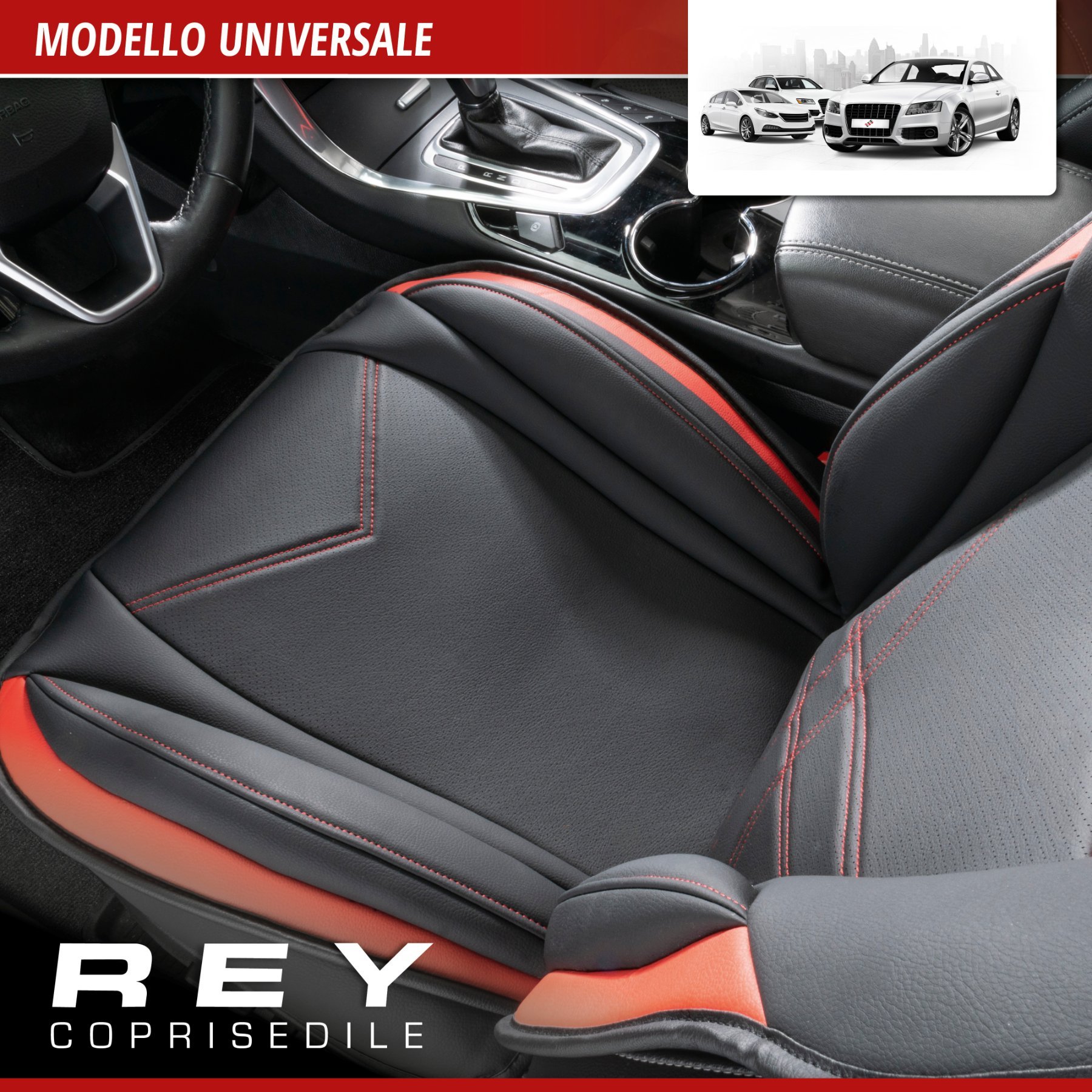 Coprisedili per auto Rey nero/rosso