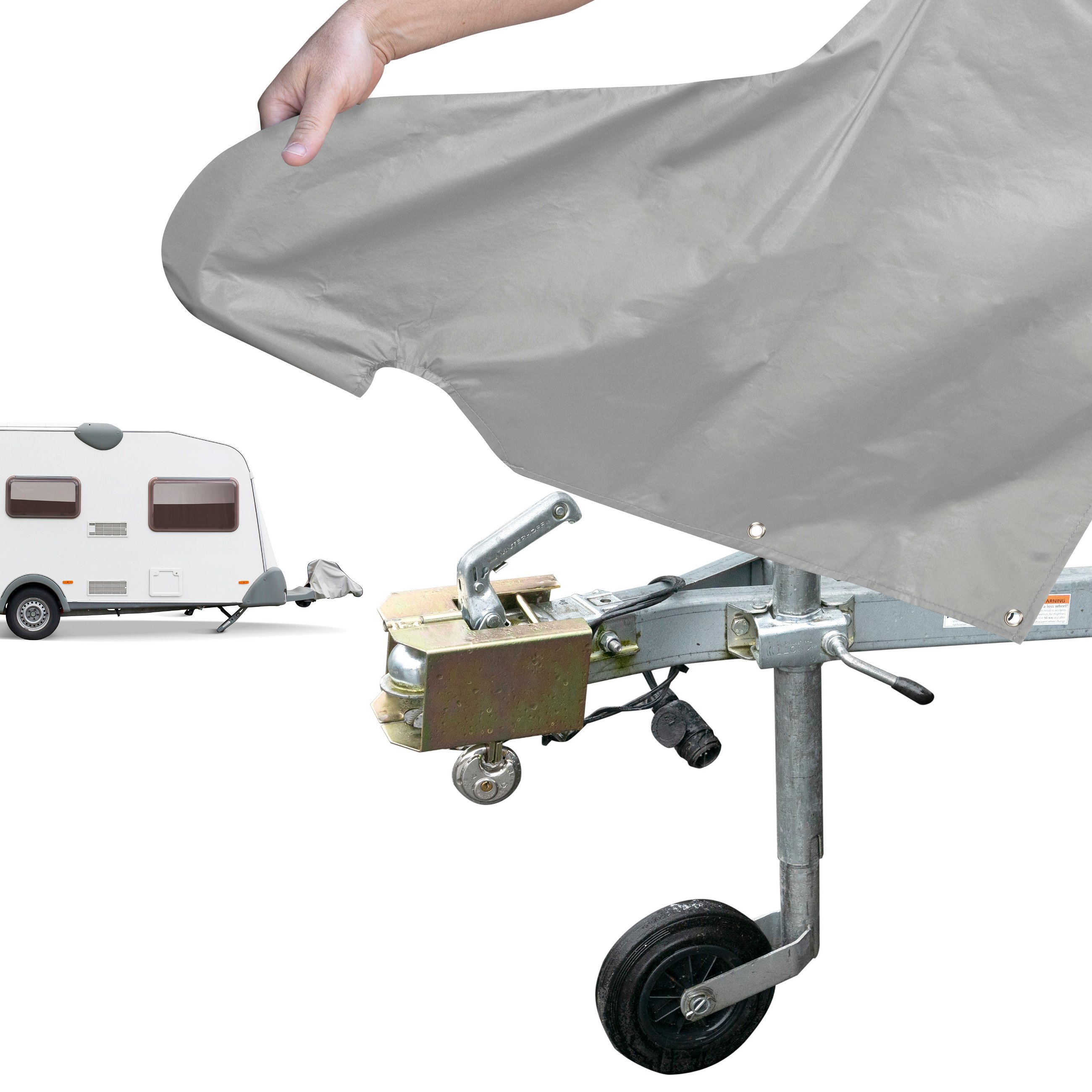winter-proof and innovative 4-layer composite material Contifix universal drawbar cover for caravans and trailer 