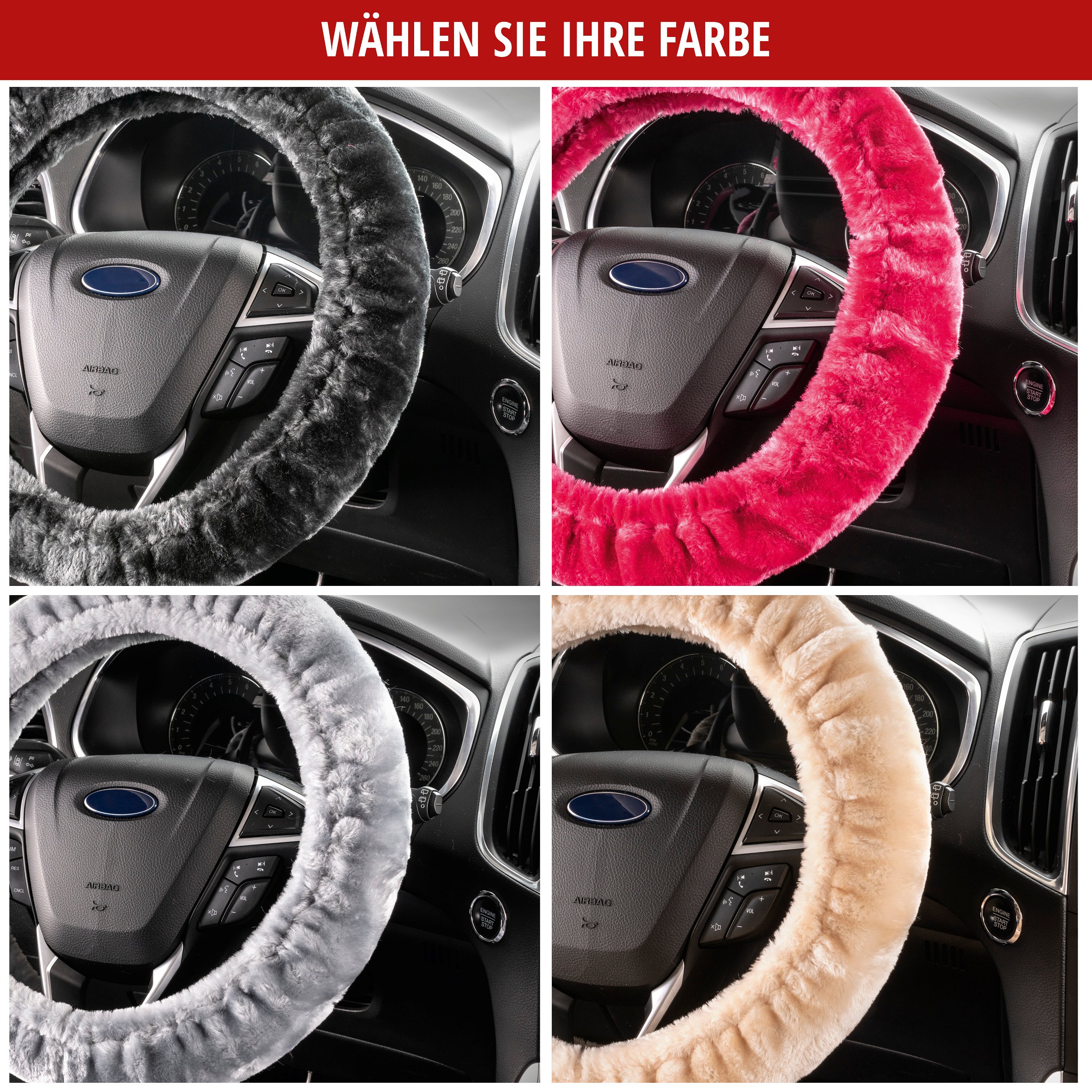 Lenkradhülle Teddy Plüsch, Vegane Lenkradhülle aus Kunstfell, Plüsch-Lenkradschoner pink