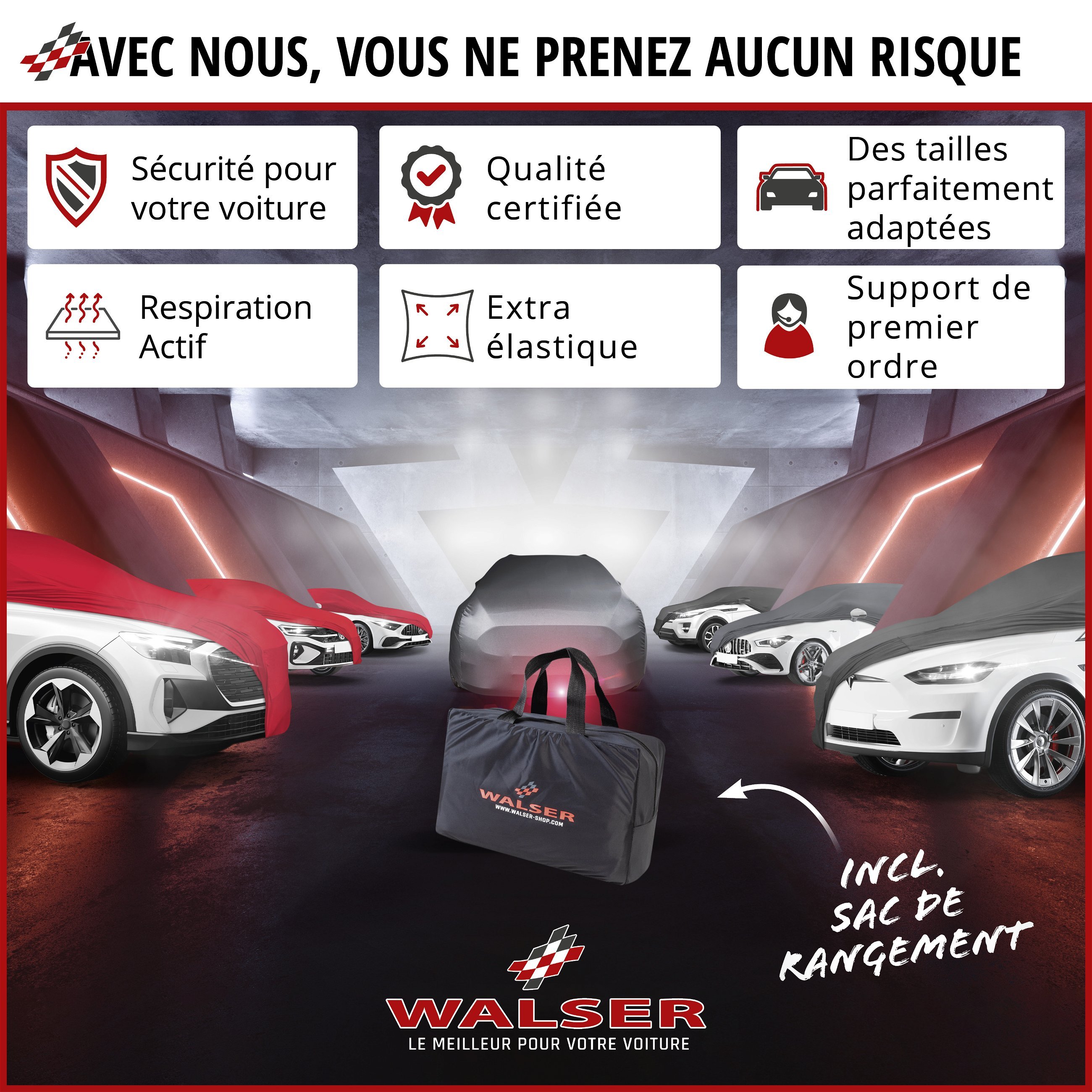 Bâche pour voiture Indoor Stretch Plus taille XL rouge