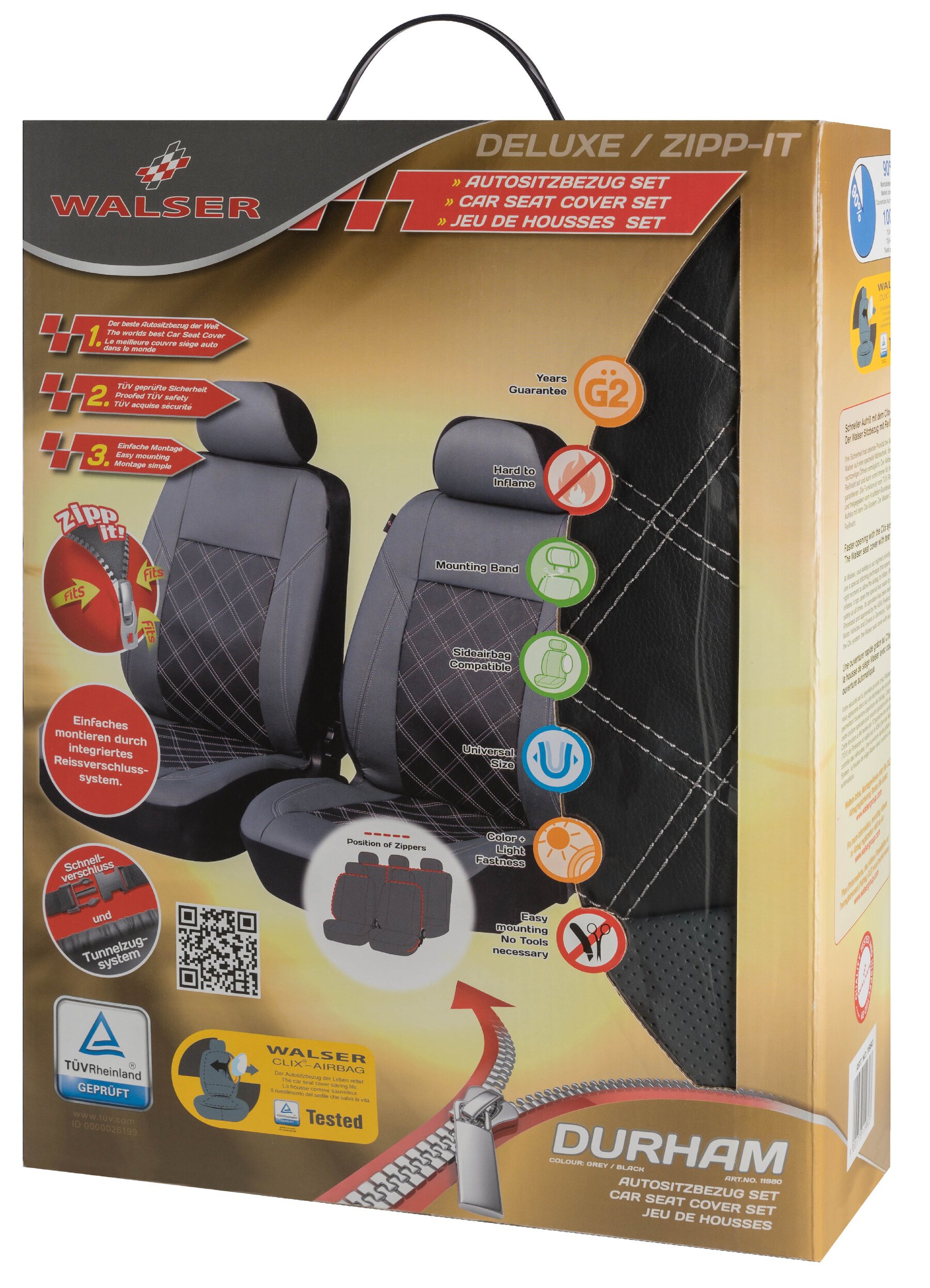 Auto stoelbeschermer Durham met Zipper ZIPP-IT Deluxe Autostoelhoes, 2 stoelbeschermer voor voorstoel grijs 11980