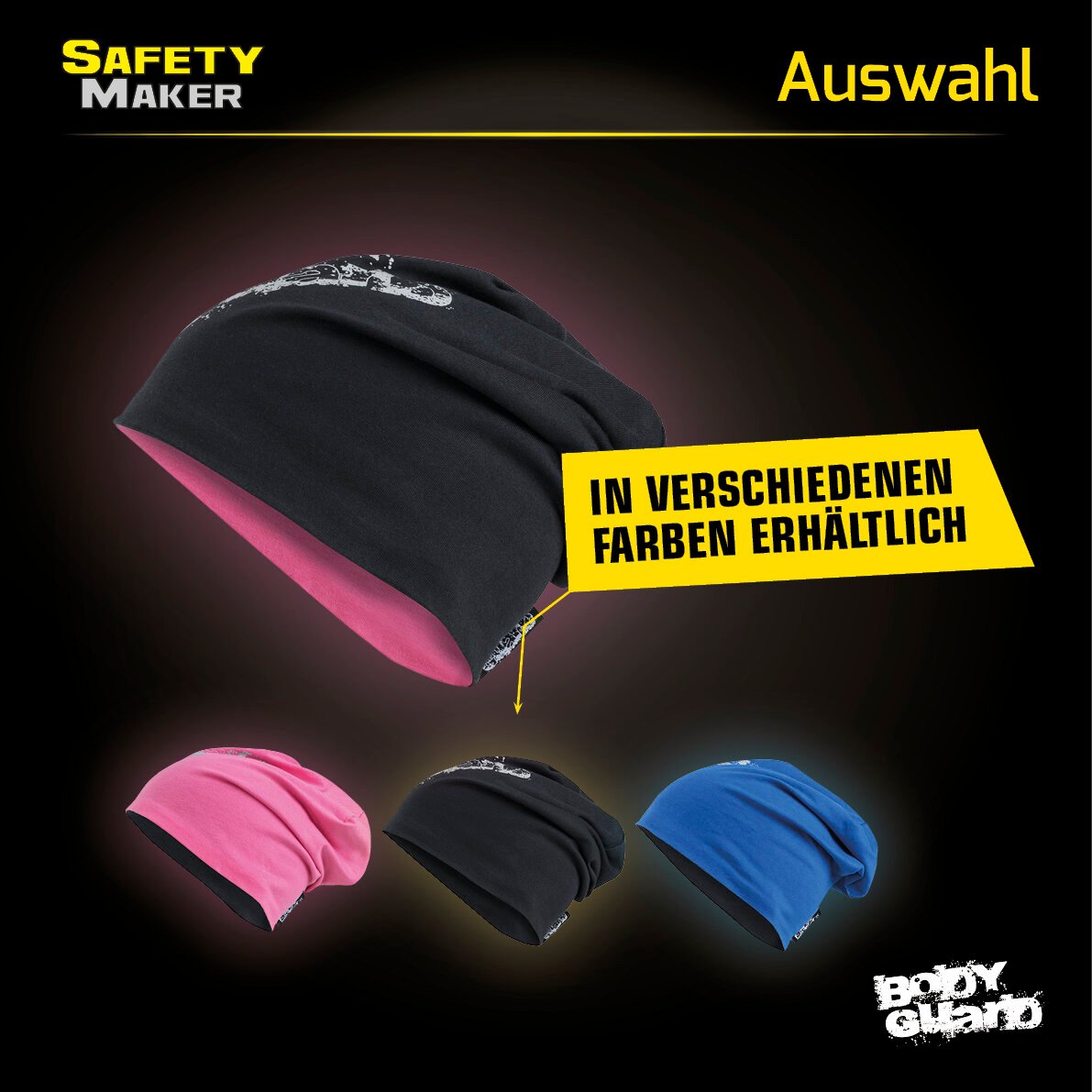 Wende Beanie, Mütze, Sportmütze mit reflektierendem Druck pink-silber