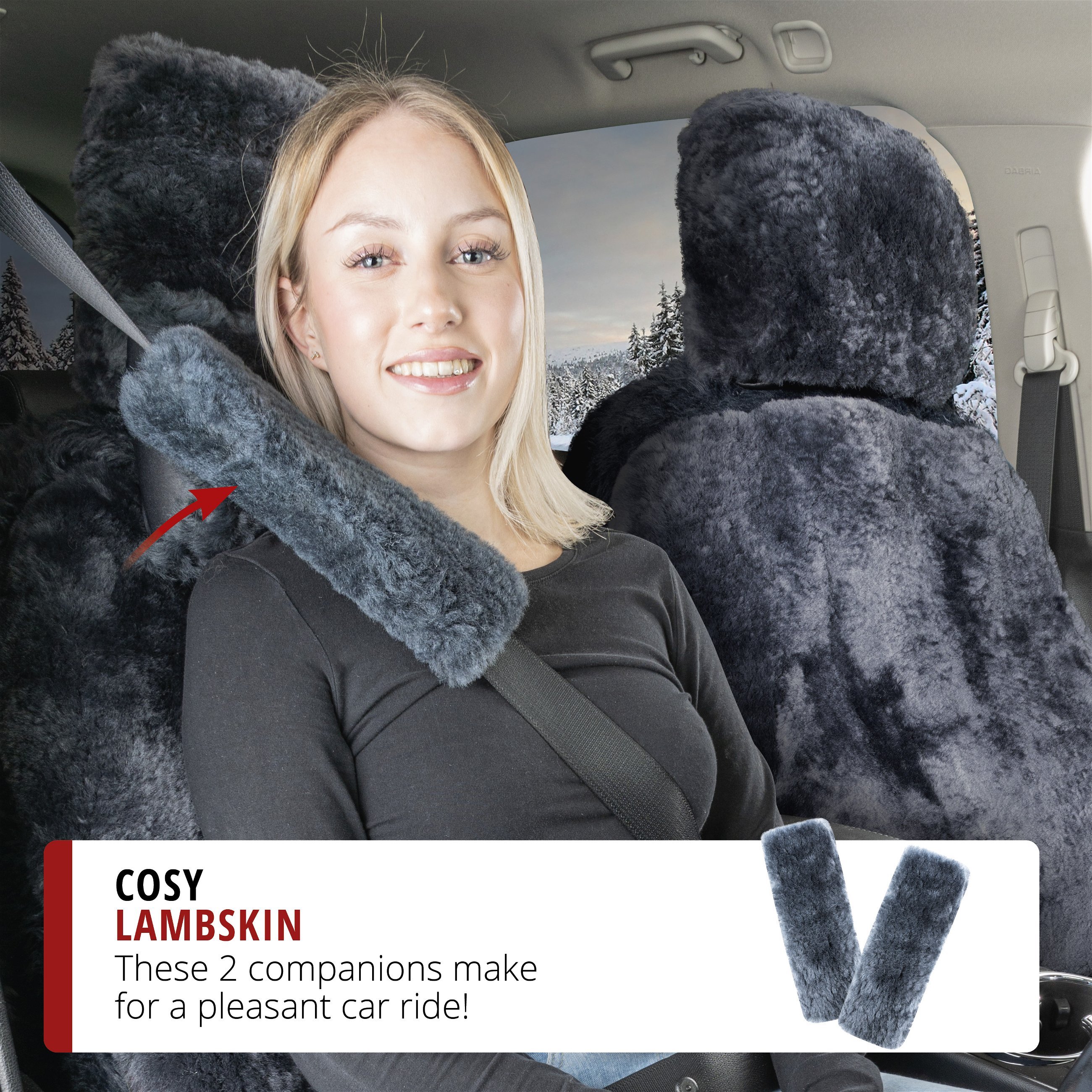 Seatbelt pad Millie lambskin, 2 pieces anthracite