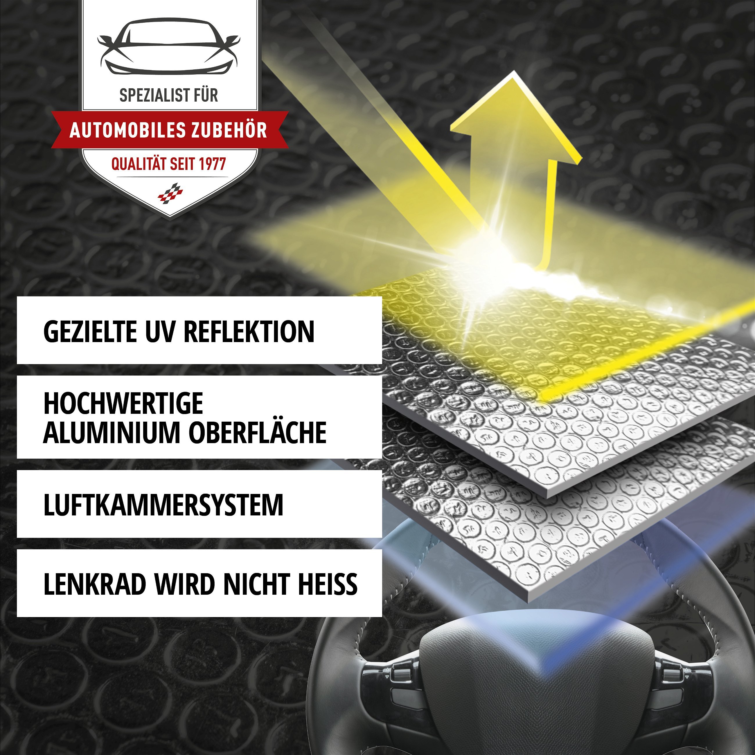 Cirdora Auto Lenkradhülle Hitzeschutz, Sonnenschutz-Lenkrad, Auto Lenkrad  Sonnenschutz Sonnenblende Sonnencreme Isolierung Für Die Meisten Fahrzeug:  : Auto & Motorrad