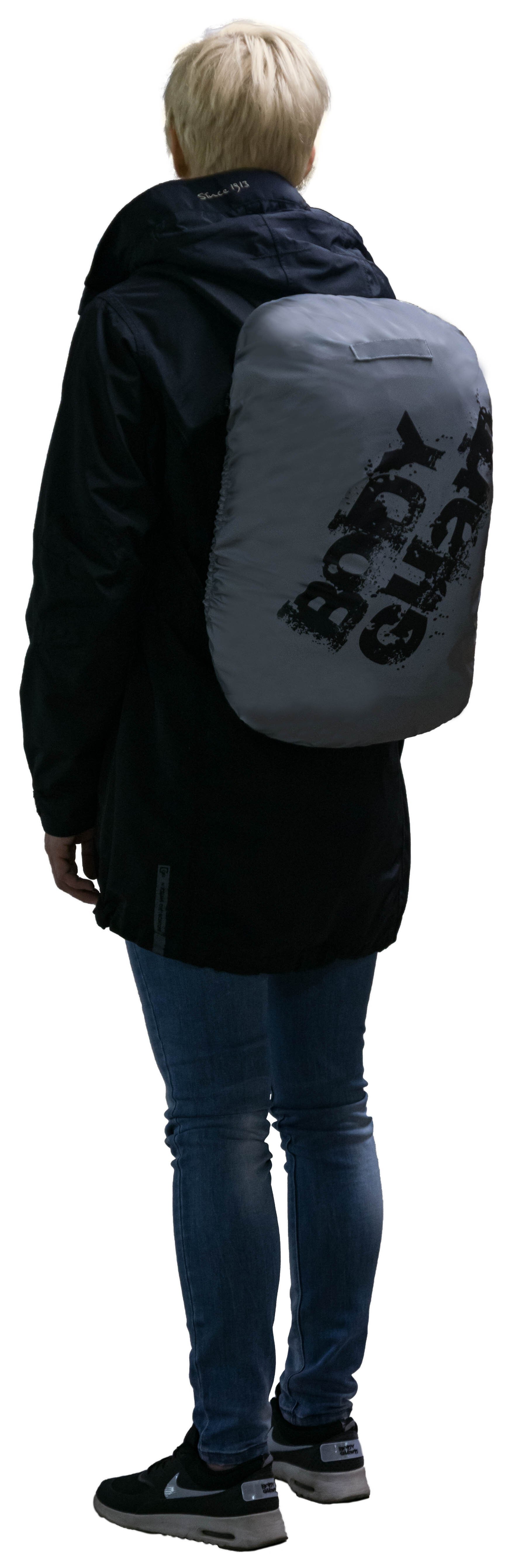 Reflektierender Bagcover silber-schwarz reflektierend