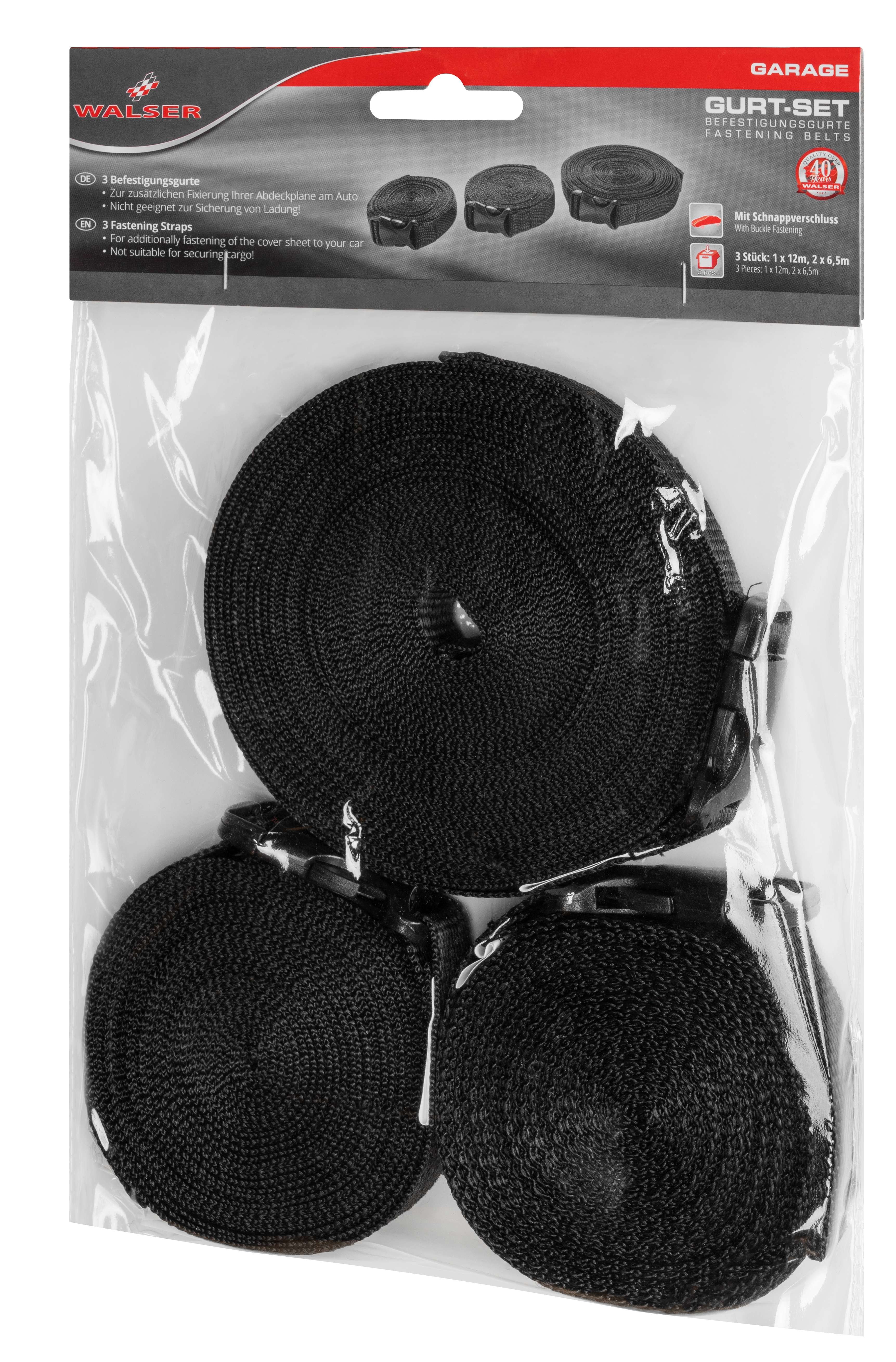 Lashing strap set for car tarpaulins 3 pieces black