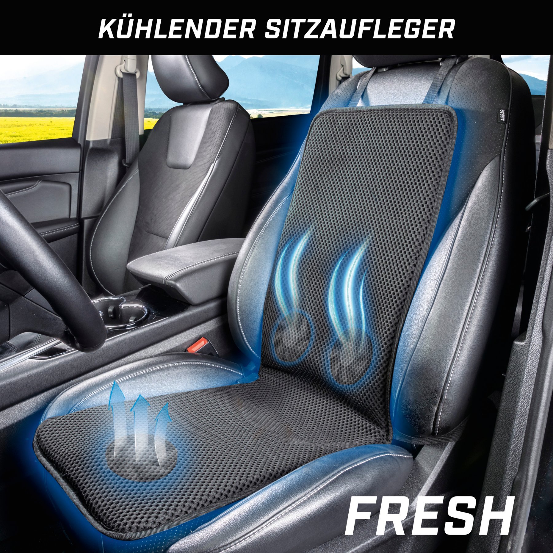 PKW Sitzauflage Fresh mit Kühlfunktion, Auto-Sitzaufleger atmungsaktiv schwarz