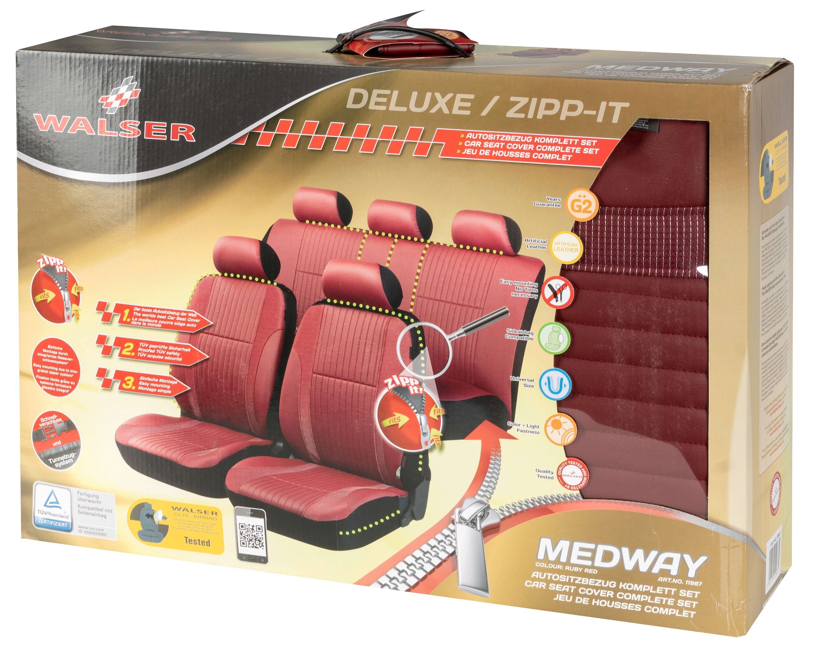 Autositzbezug ZIPP-IT Deluxe Medway, PKW-Schonbezüge aus Kunstleder Komplettset mit Reißverschluss-System rubinrot