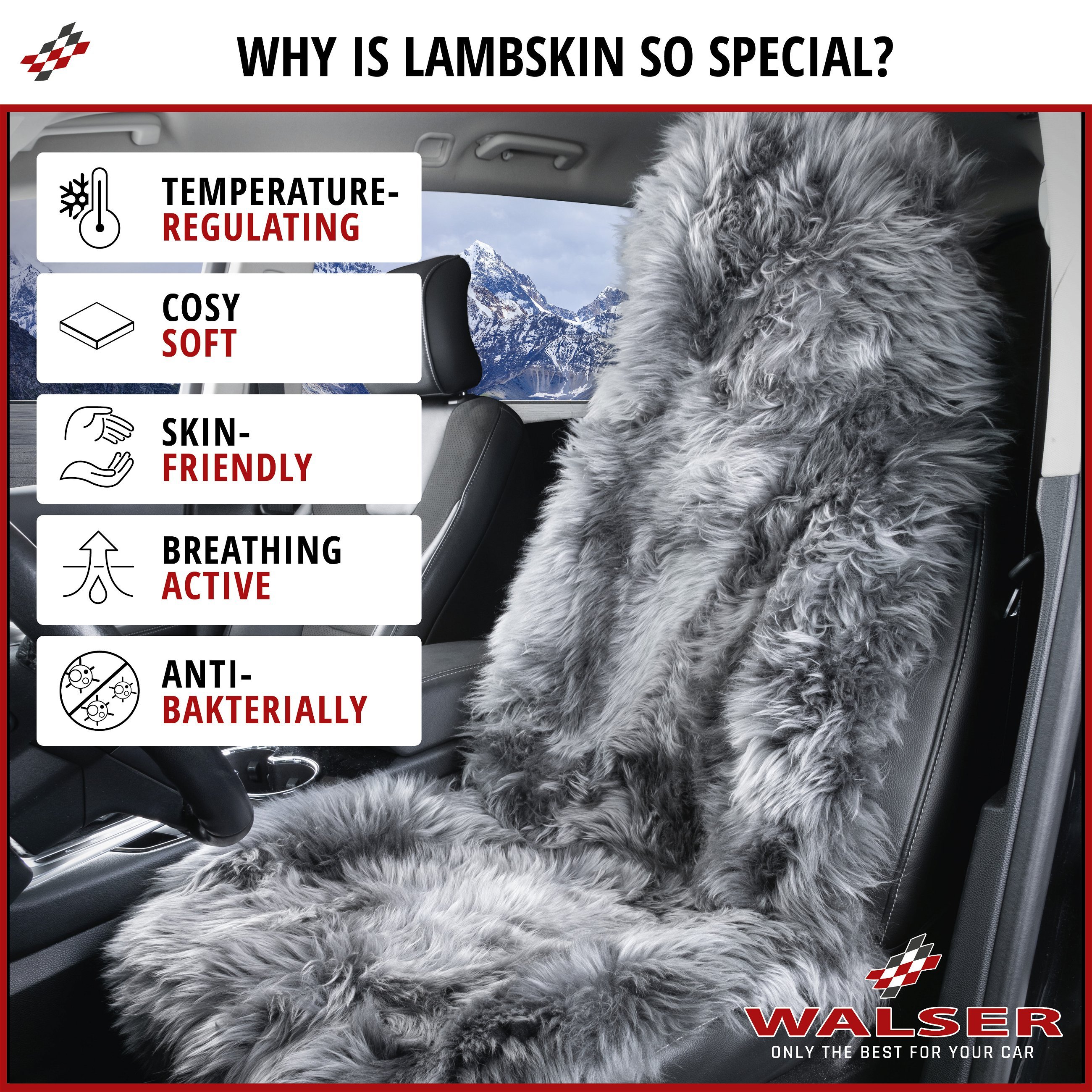 Car seat cover made of lambskin Marla, 100% premium lambskin car seat cover, lambskin car seat pad anthracite