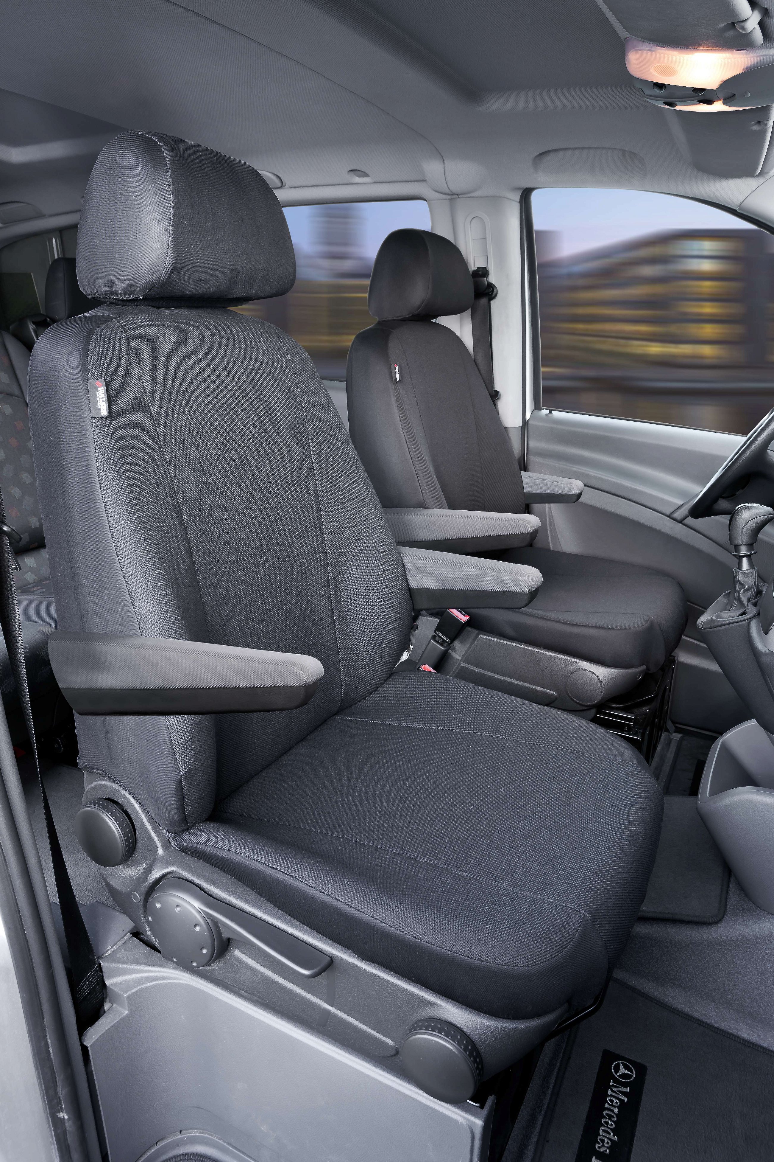 Passform Sitzbezug aus Stoff kompatibel mit Mercedes-Benz Viano/Vito, 2 Einzelsitze mit Armlehne innen & außen
