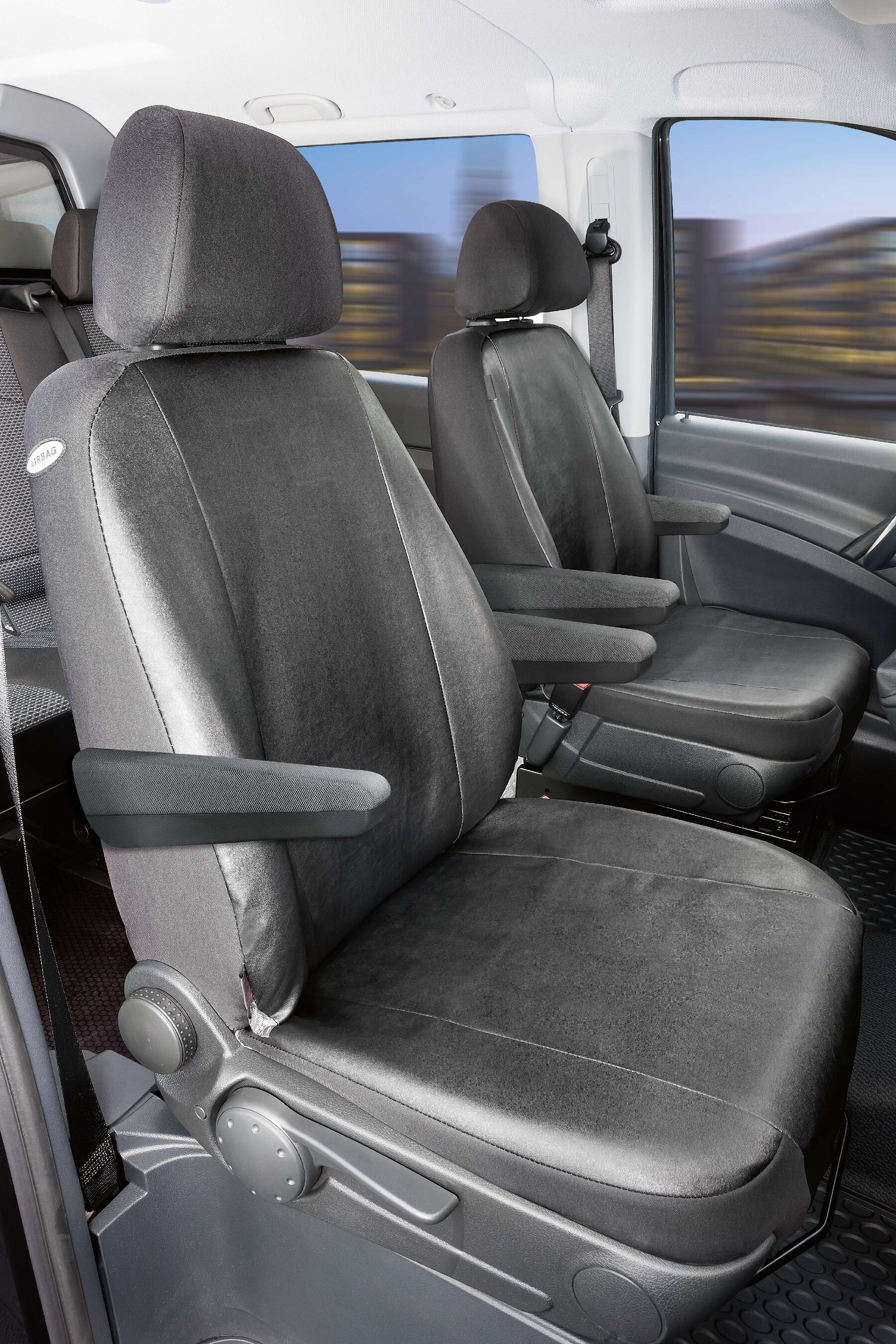 Housse de siège Transporter en simili cuir pour Mercedes-Benz Viano/Vito, 2 sièges simples avec accoudoir à l'intérieur et à l'extérieur