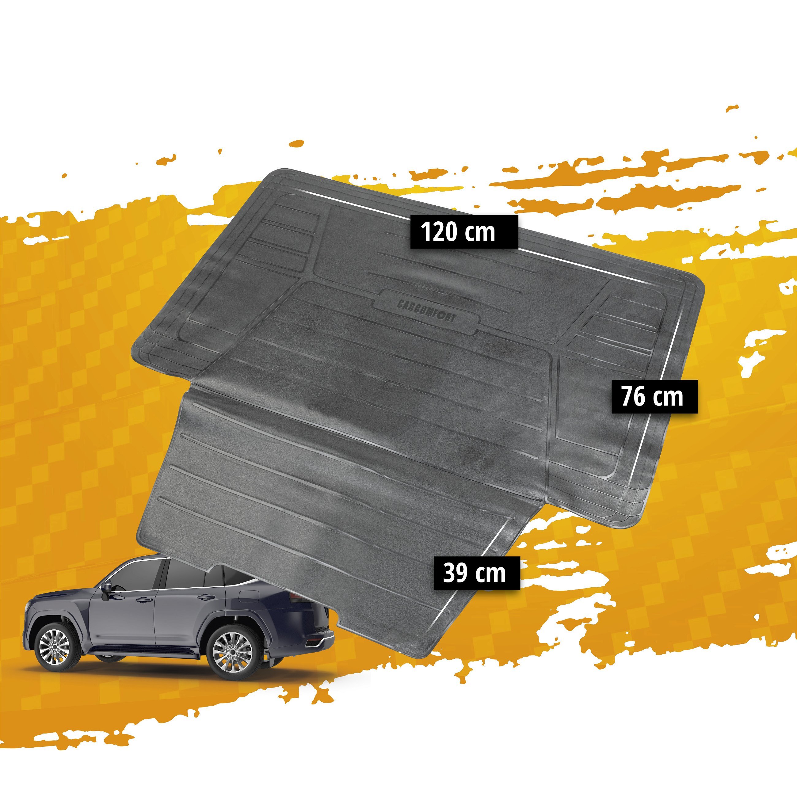 Tappetino per bagagliaio Bootguard con protezione della soglia di carico, vassoio del bagagliaio tagliabile a misura con protezione del paraurti 120x76+39cm