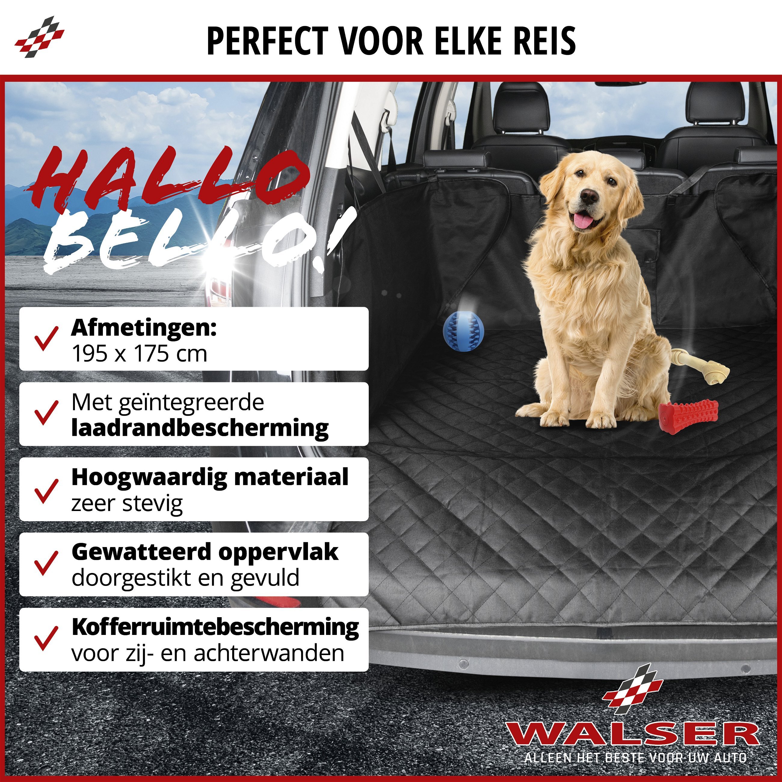Kofferbakbeschermhoes Bello, kofferbakmat met zijbescherming, universele kofferbakbescherming, hondenbescherming voor de auto, waterafstotende kofferbakmat 13626