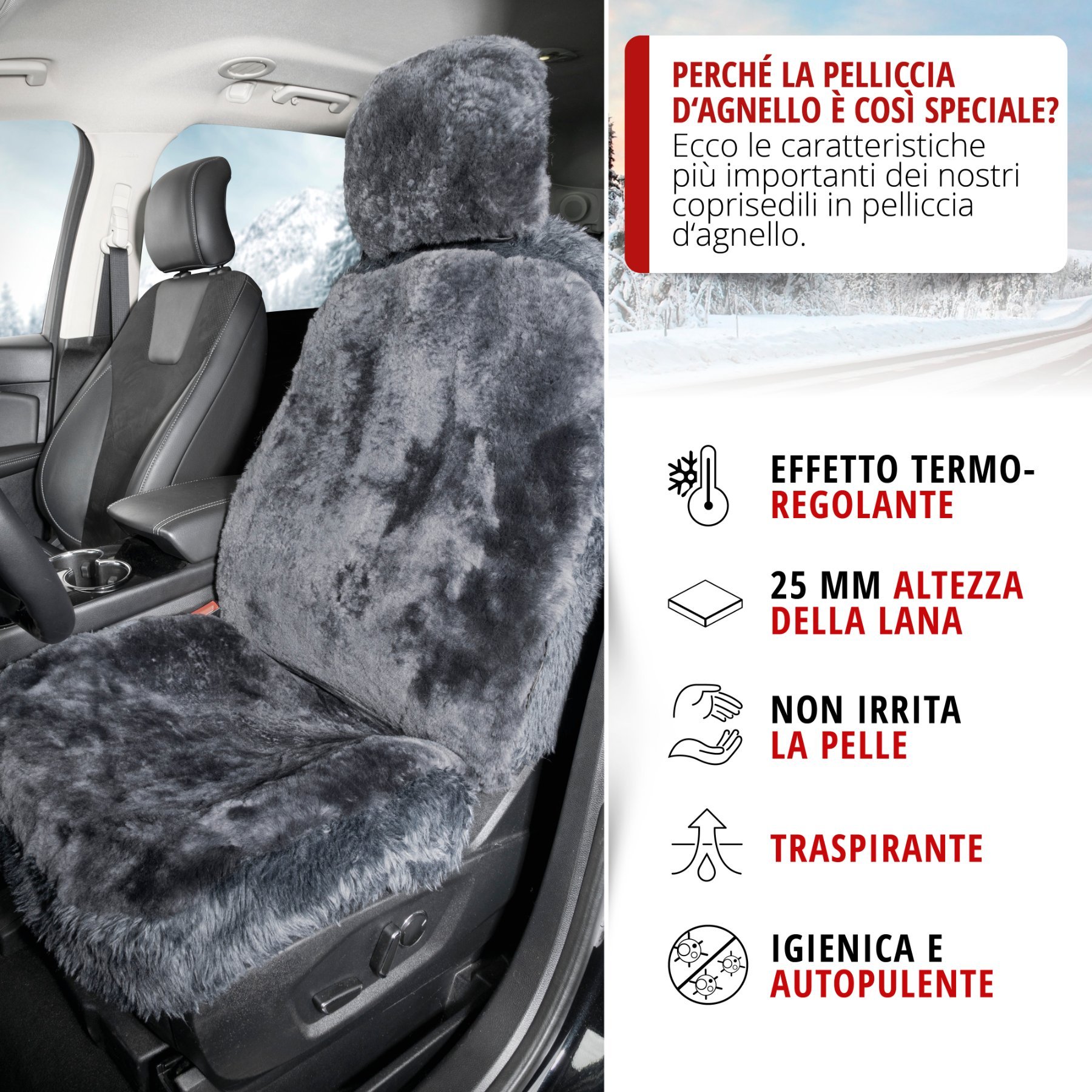 Coprisedili auto Maya in pelle di agnello antracite